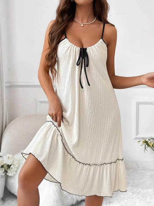 Full Size Tiered Ruffled Lounge Dress with Contrast Trim Plus Size - IntuitiveEncBoutique