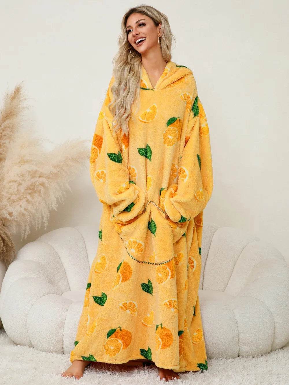 Fuzzy Pocketed Long Sleeve Hooded Lounge Dress - IntuitiveEncBoutique