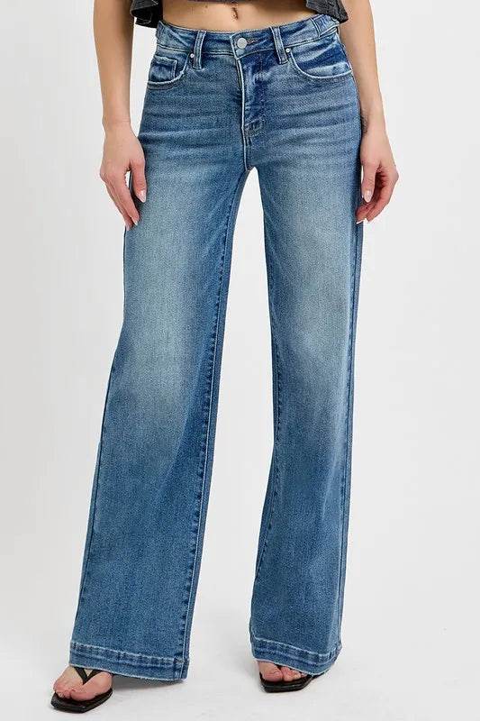 RISEN Full Size Tummy Control High Rise Wide Adjustable Waist Band Jeans Plus Size - IntuitiveEncBoutique