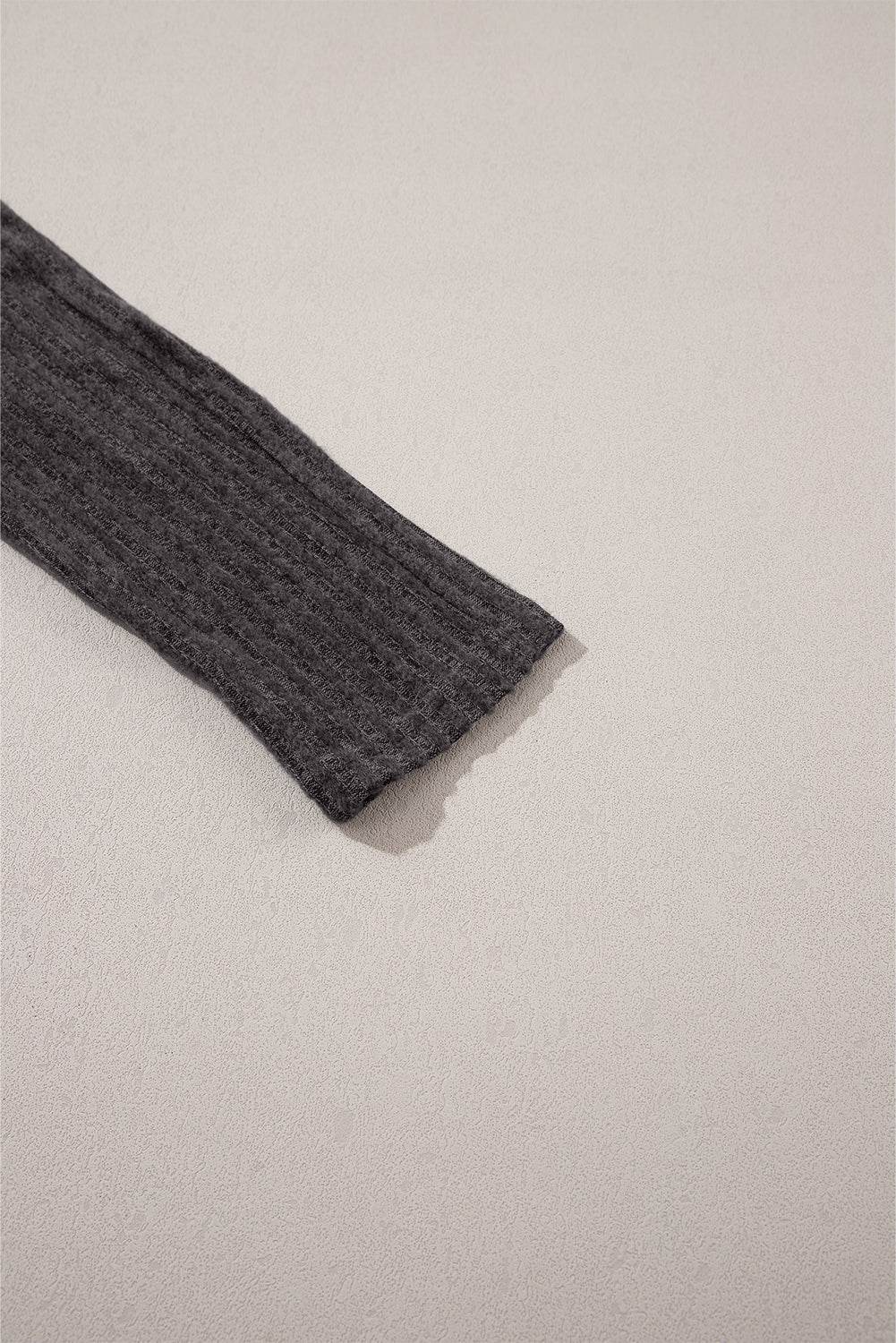 Dark Grey Wide Waistband Ribbed Textured Knit Leggings - IntuitiveEncBoutique