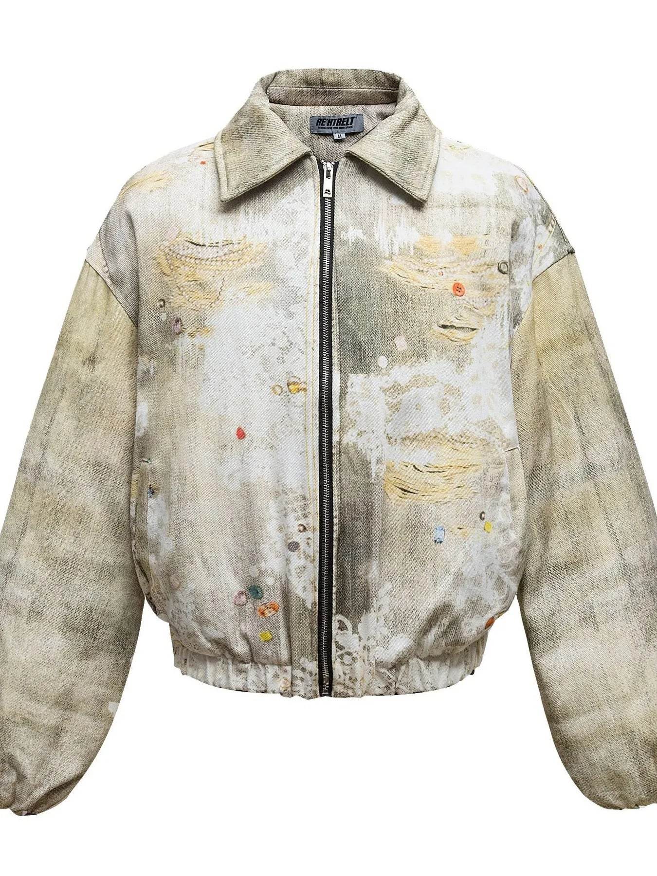 Men's Distressed Paint Splatter Zip Up Jacket - IntuitiveEncBoutique