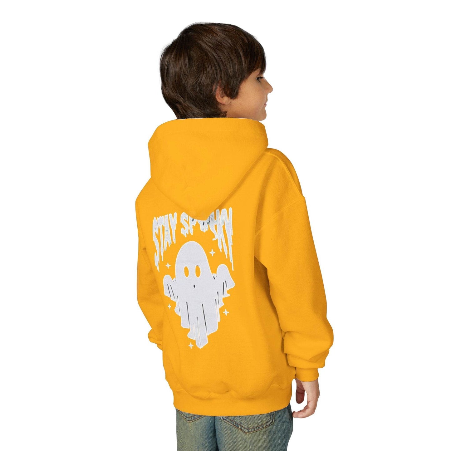 Youth Ghostly Rocker Hoodie - Stay Spooky Sweatshirt, Halloween Apparel, Youth Fashion, Skeleton Design, Cozy Gift - IntuitiveEncBoutique