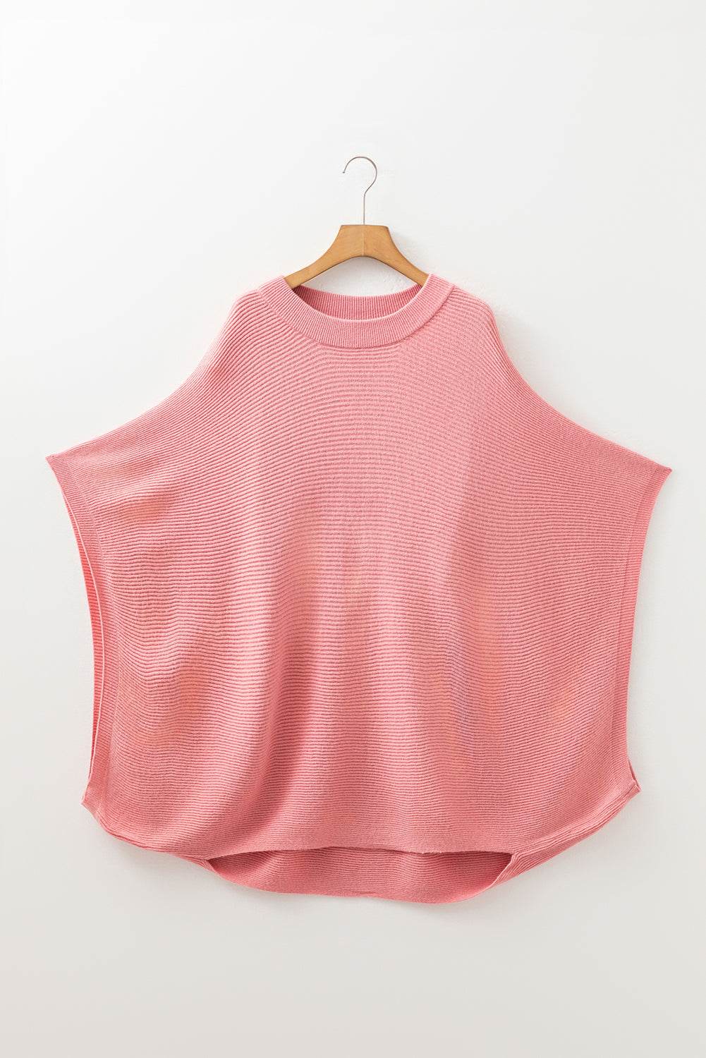 Light Pink Ribbed Knit Half Sleeve Plus Size Poncho Style Sweater - IntuitiveEncBoutique