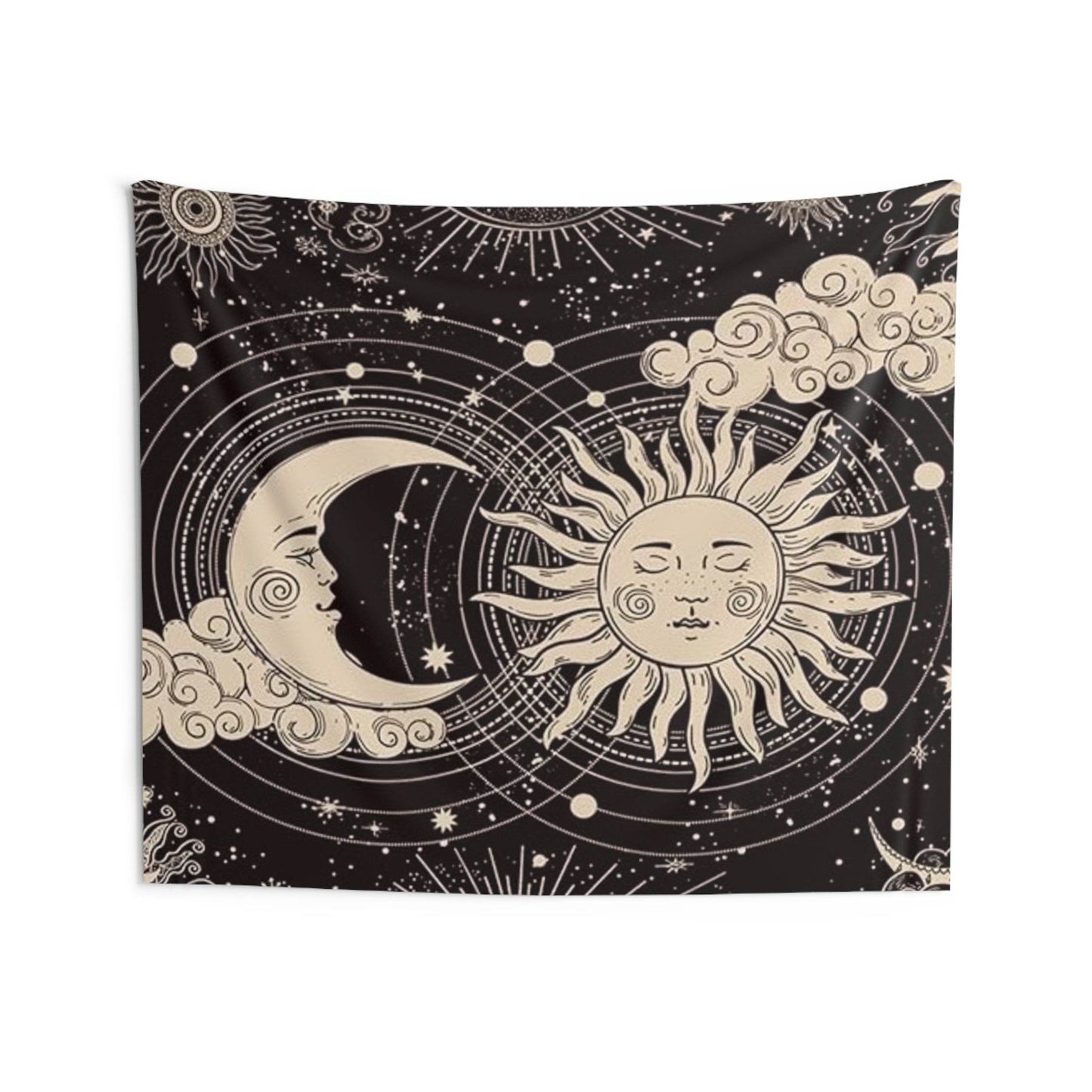 Celestial Sun and Moon Wall Tapestry - Boho Home Decor, Cosmic Wall Hanging, Astrology Room Decor, Sun and Moon Art, Celestial Decor - IntuitiveEncBoutique