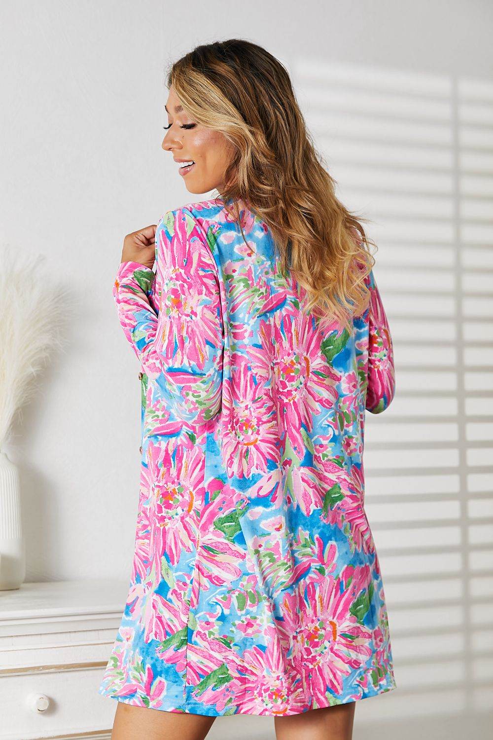Double Take Floral Open Front Long Sleeve Cardigan - IntuitiveEncBoutique