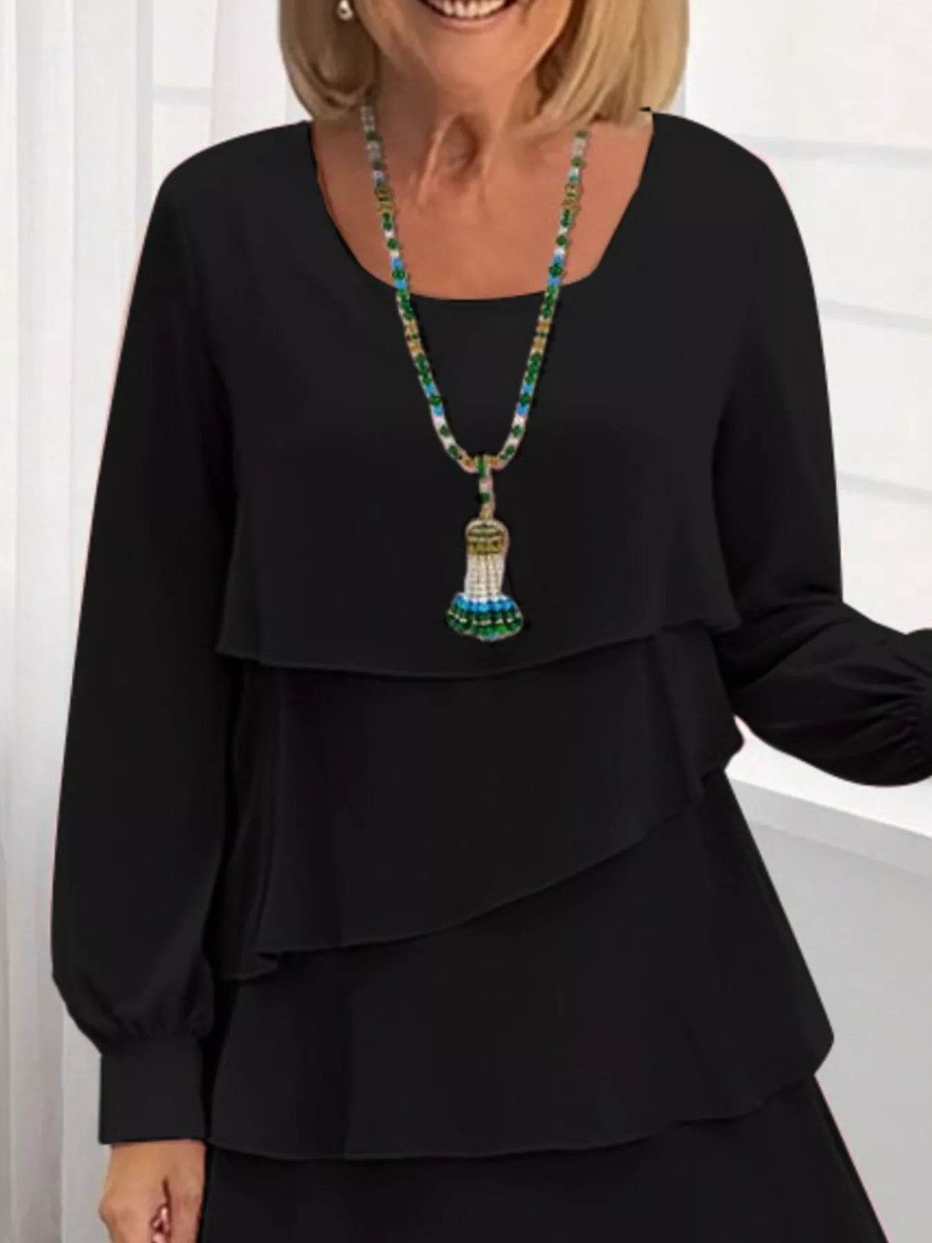 Full Size Layered Long Sleeve Mini Dress Plus Size - IntuitiveEncBoutique