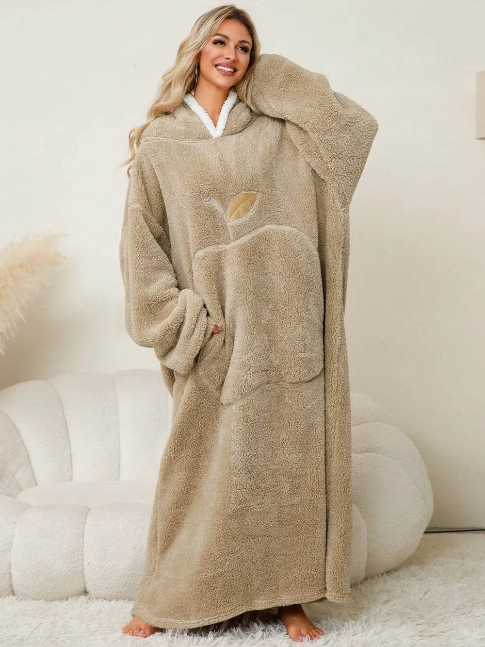 Pocketed Contrast Long Sleeve Hooded Lounge Dress - IntuitiveEncBoutique