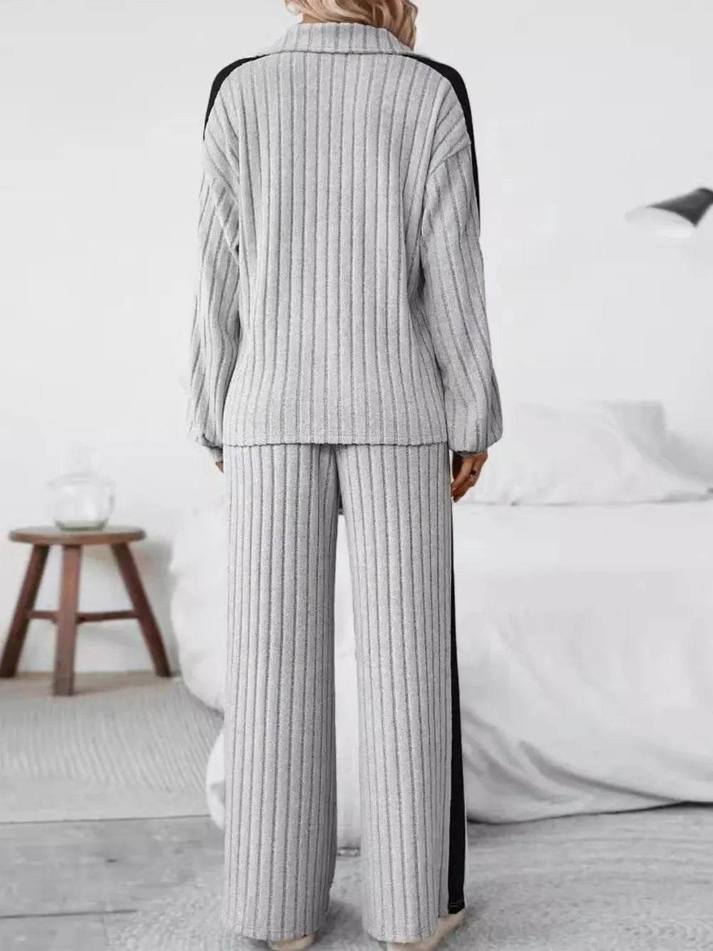 Plus Size Half Zip Long Sleeve Top and Pants Set - IntuitiveEncBoutique