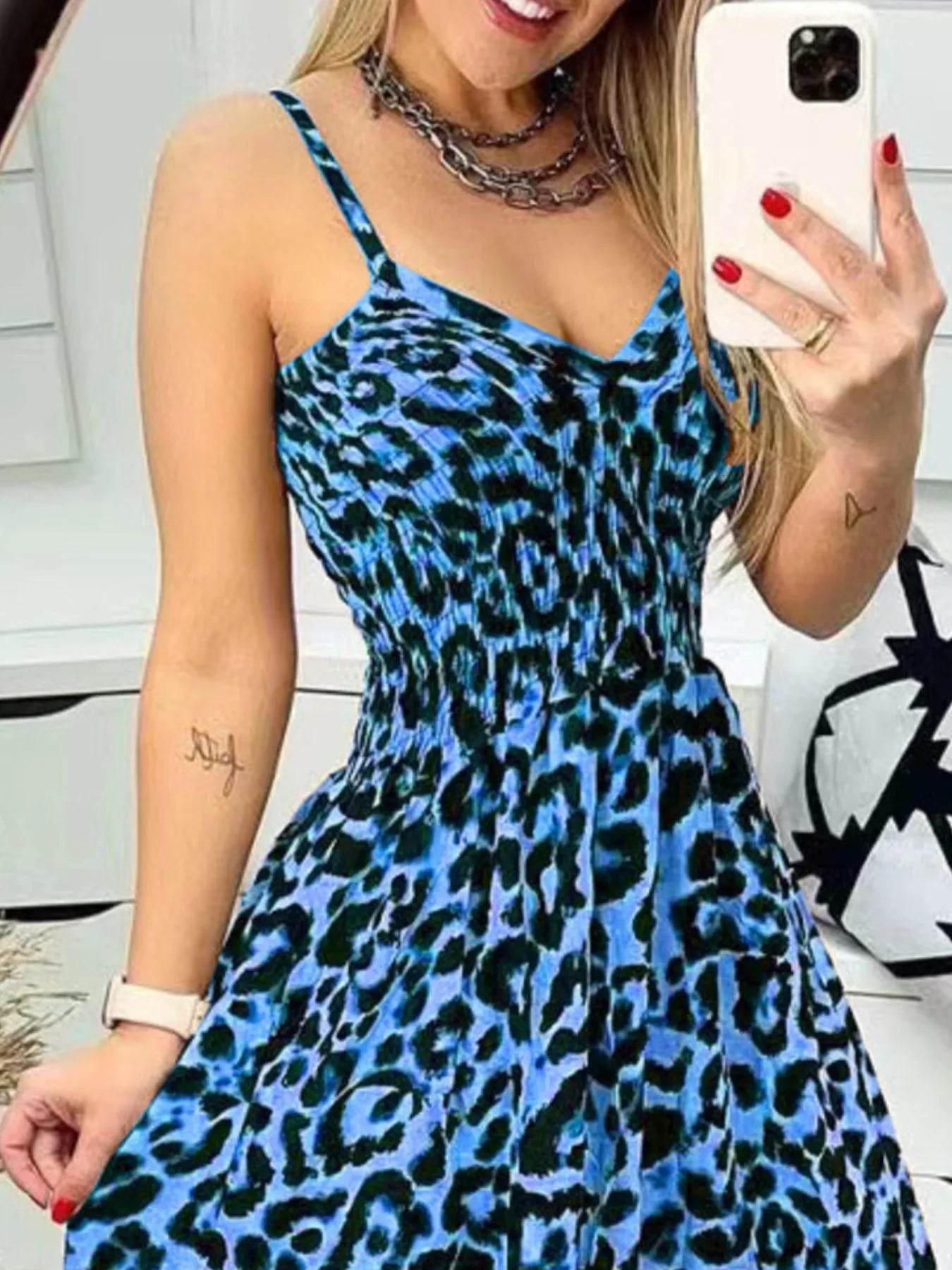 Full Size Leopard Print Spaghetti Strap Maxi Dress Plus Size - IntuitiveEncBoutique