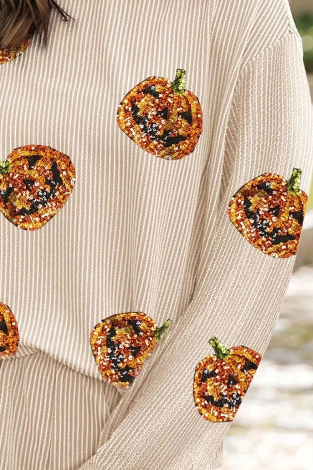 Sequin Pumpkin Round Neck Top and Shorts Set - IntuitiveEncBoutique
