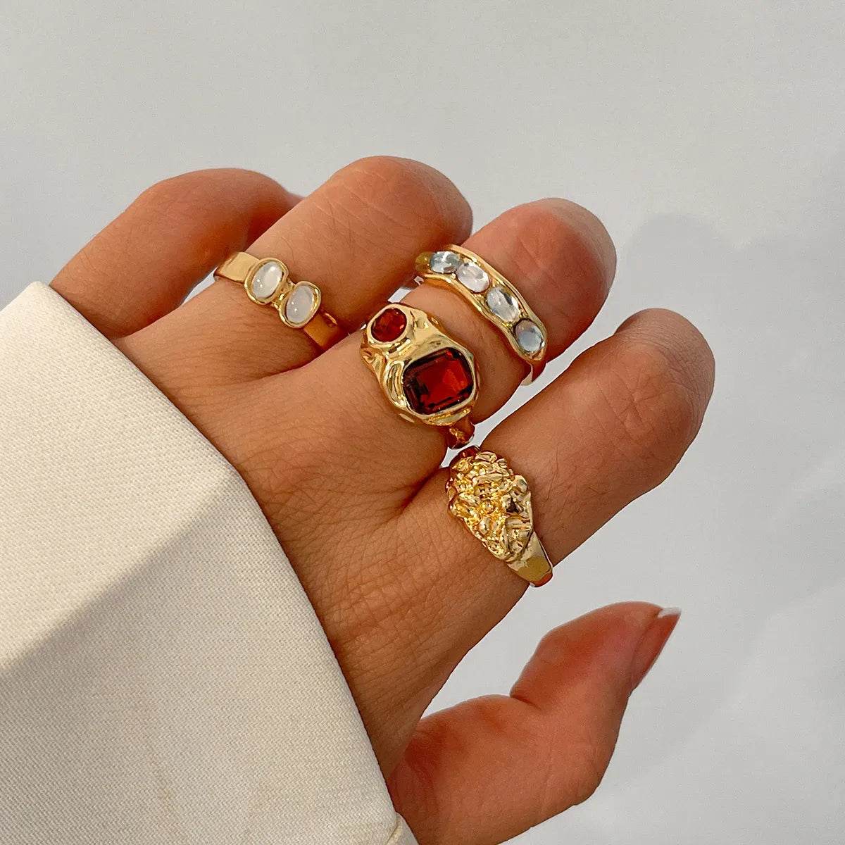4-Piece Stainless Steel Inlaid Rhinestone Ring - IntuitiveEncBoutique