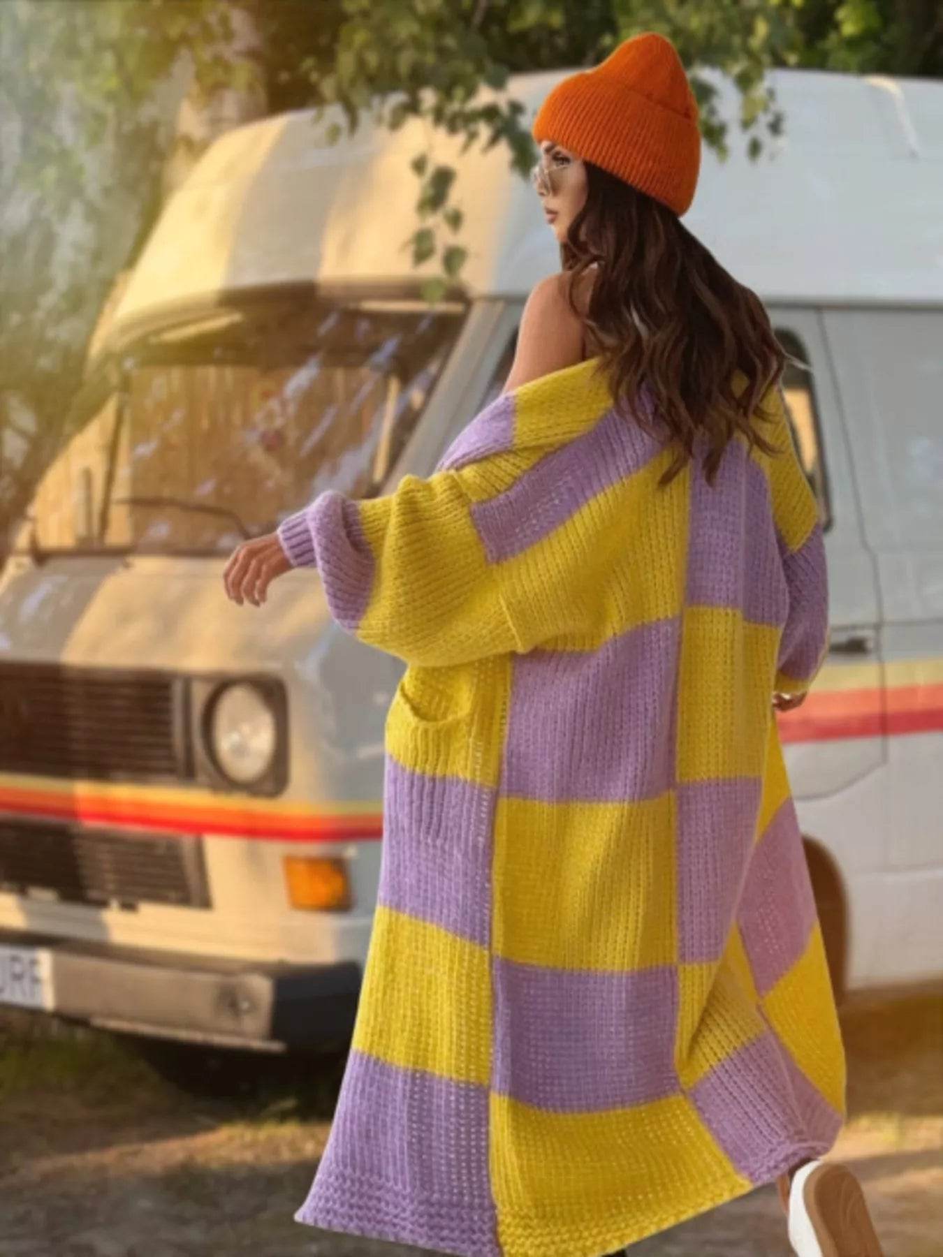 Color Block Long Sleeve Longline Cardigan Plus Size - IntuitiveEncBoutique