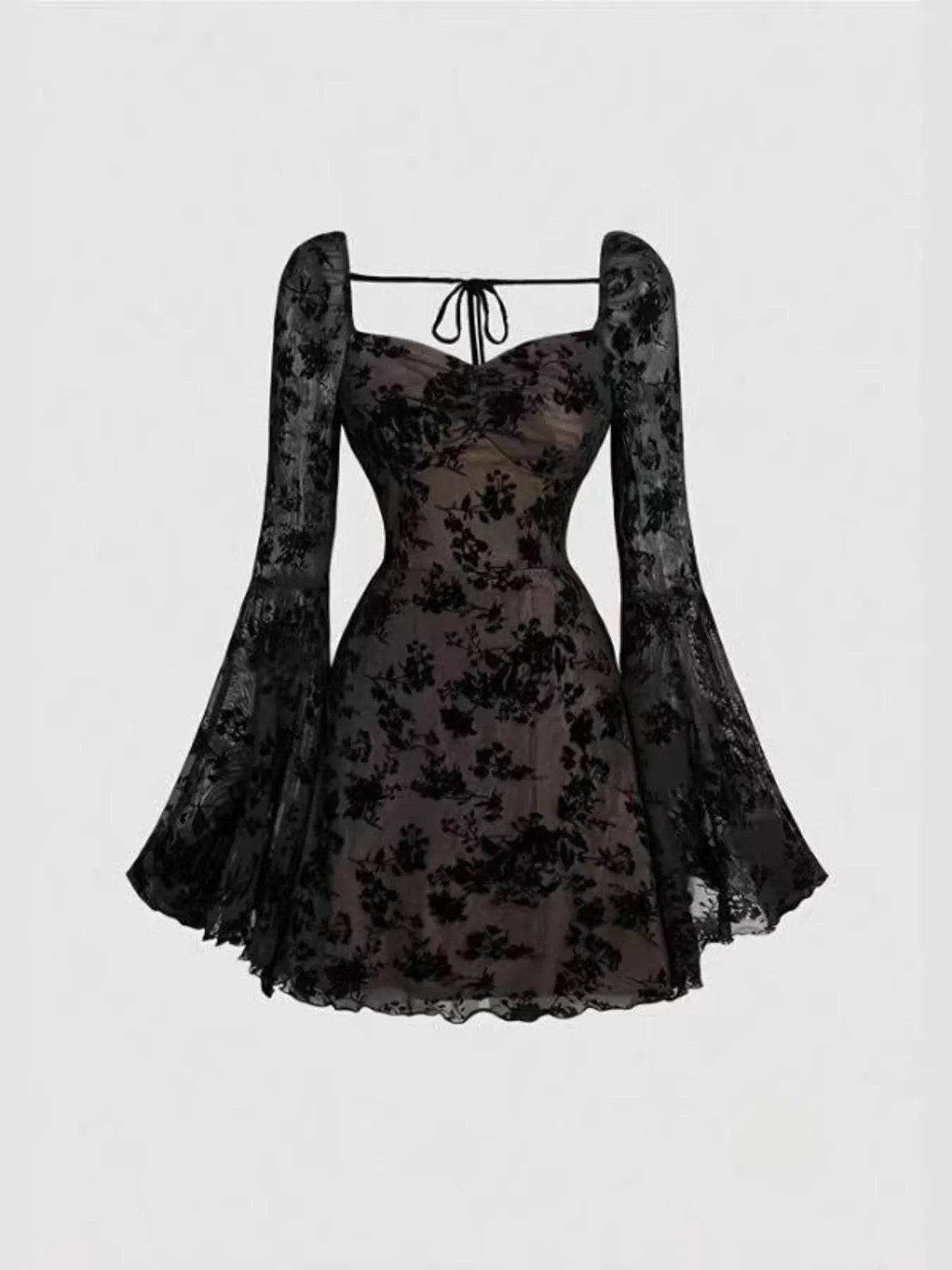 Lace Flare Sleeve Mini Dress - IntuitiveEncBoutique