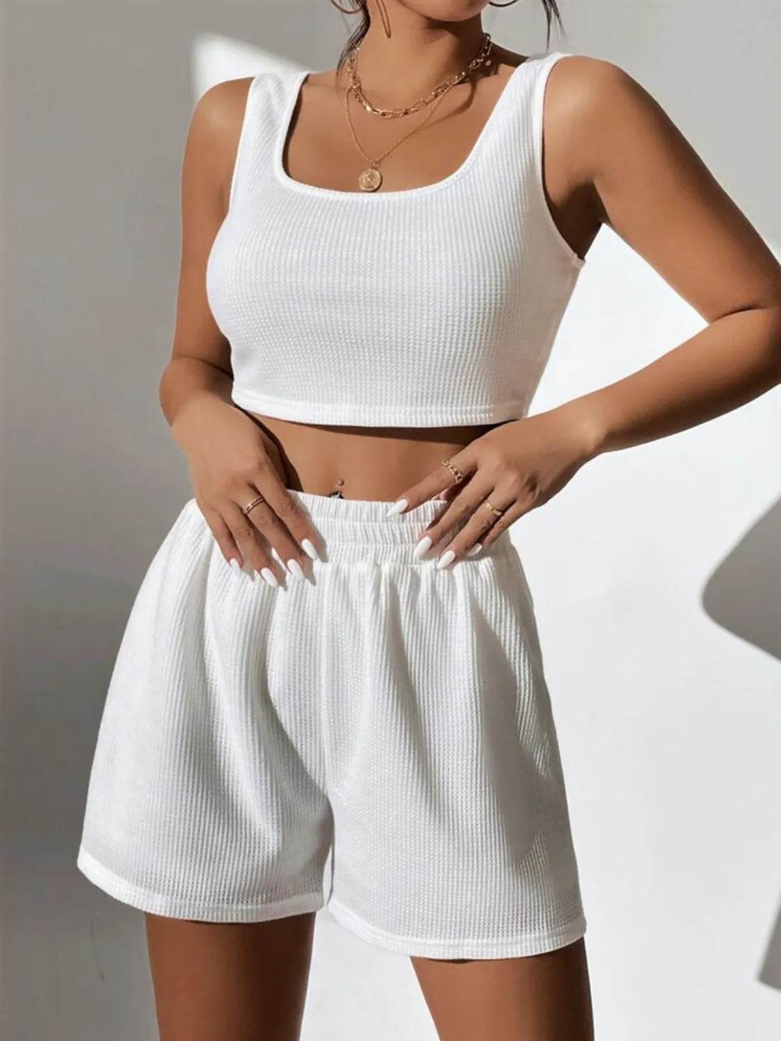 Full Size Wide Strap Tank and Shorts Set Plus Size - IntuitiveEncBoutique