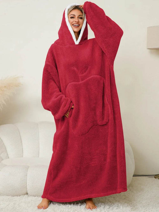 Pocketed Contrast Long Sleeve Hooded Lounge Dress - IntuitiveEncBoutique