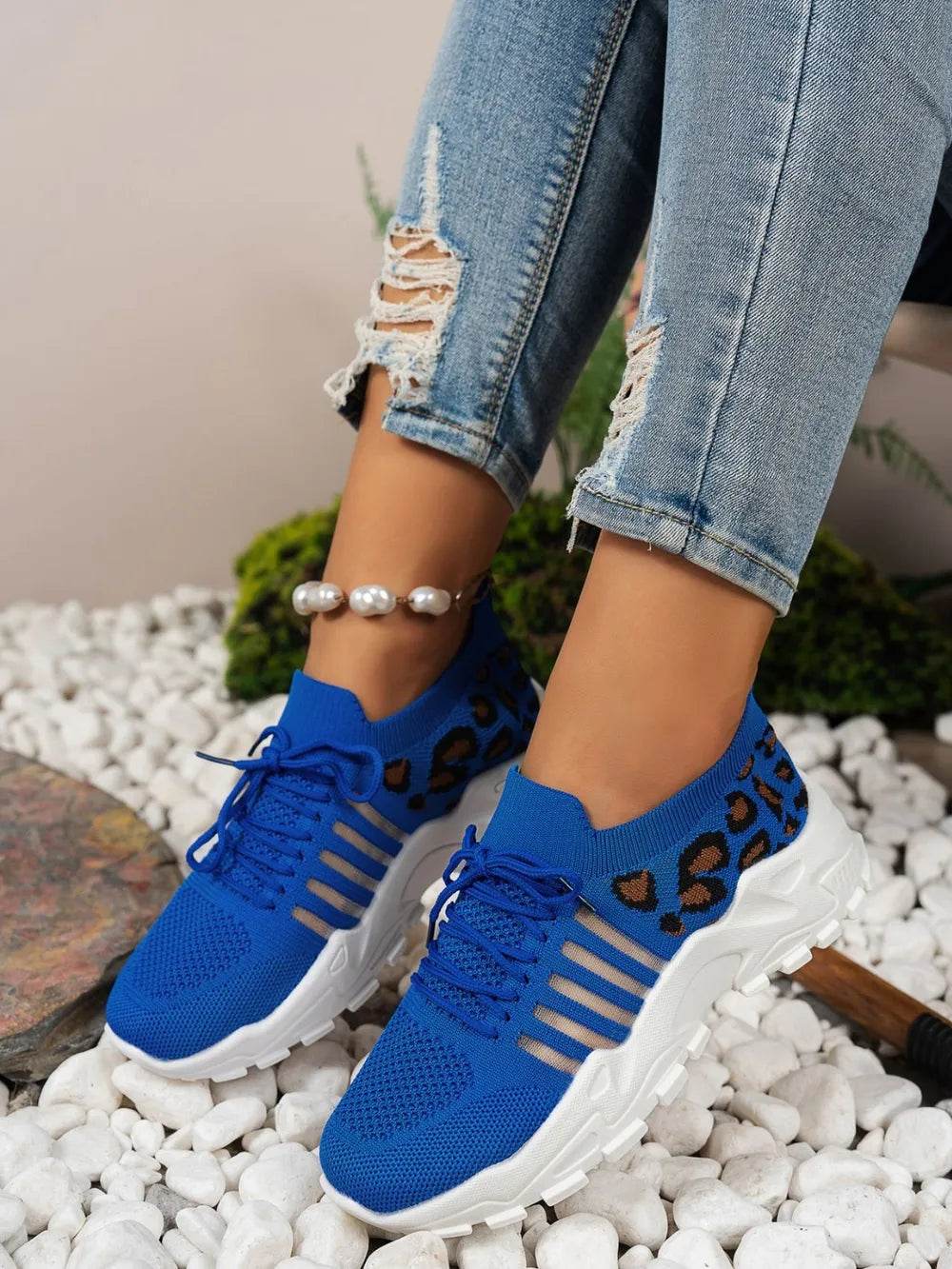 Cutout Leopard Lace Up Mesh Athletic - IntuitiveEncBoutique