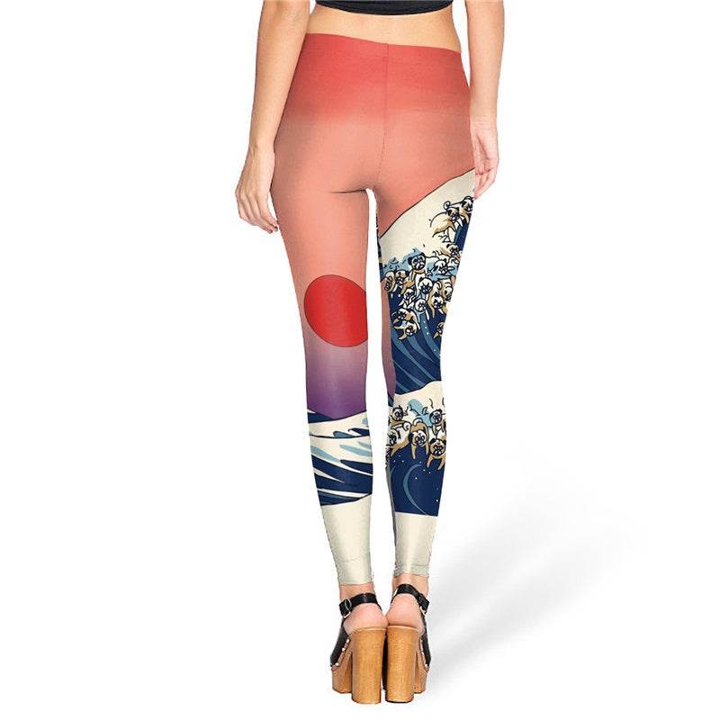 Fashion Summer Creative Legins Printed Women Leggins The Great Wave Of Pug Leggings Sexy Woman Pants - IntuitiveEncBoutique