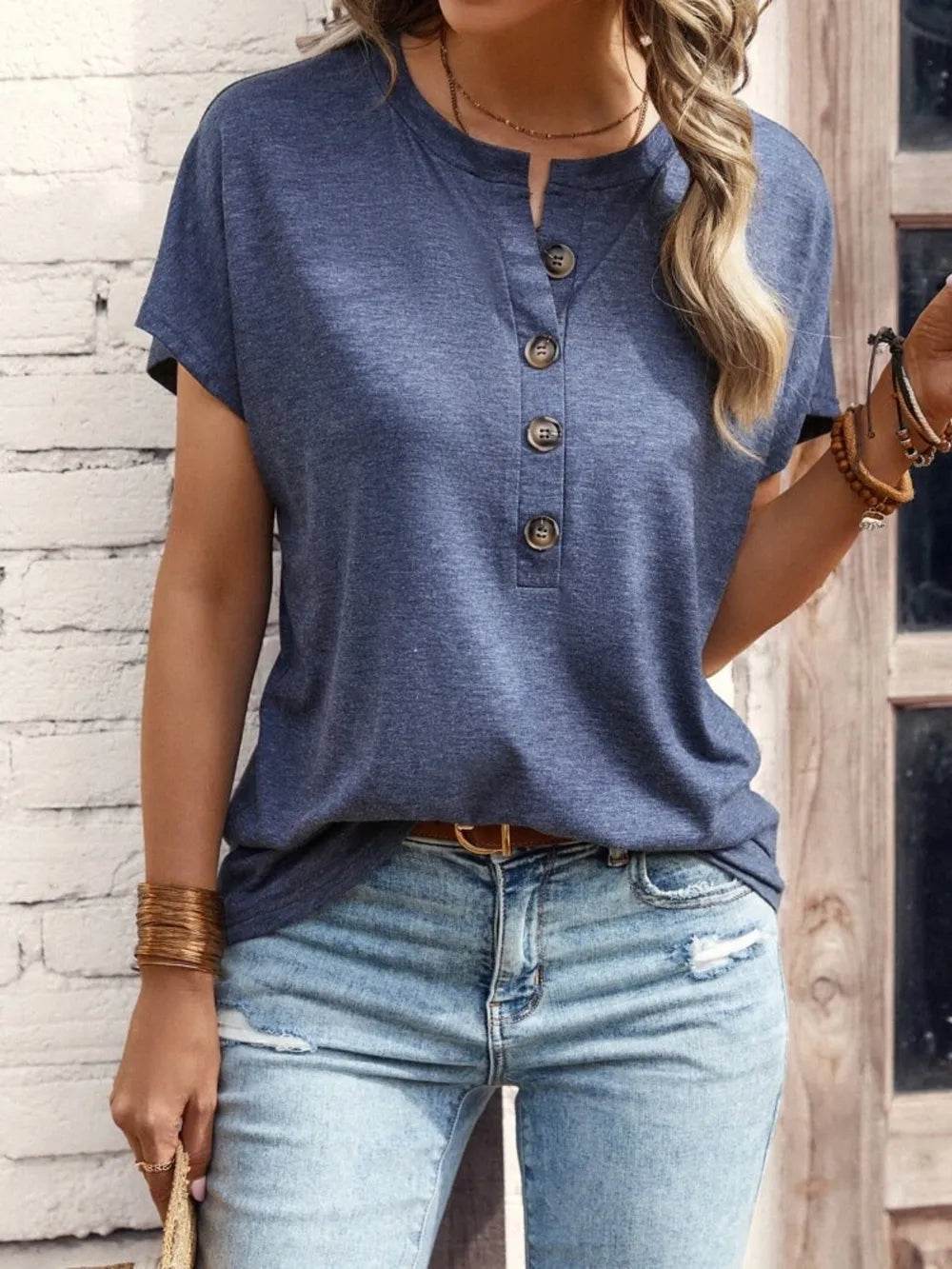 Half Button Short Sleeve Top - IntuitiveEncBoutique