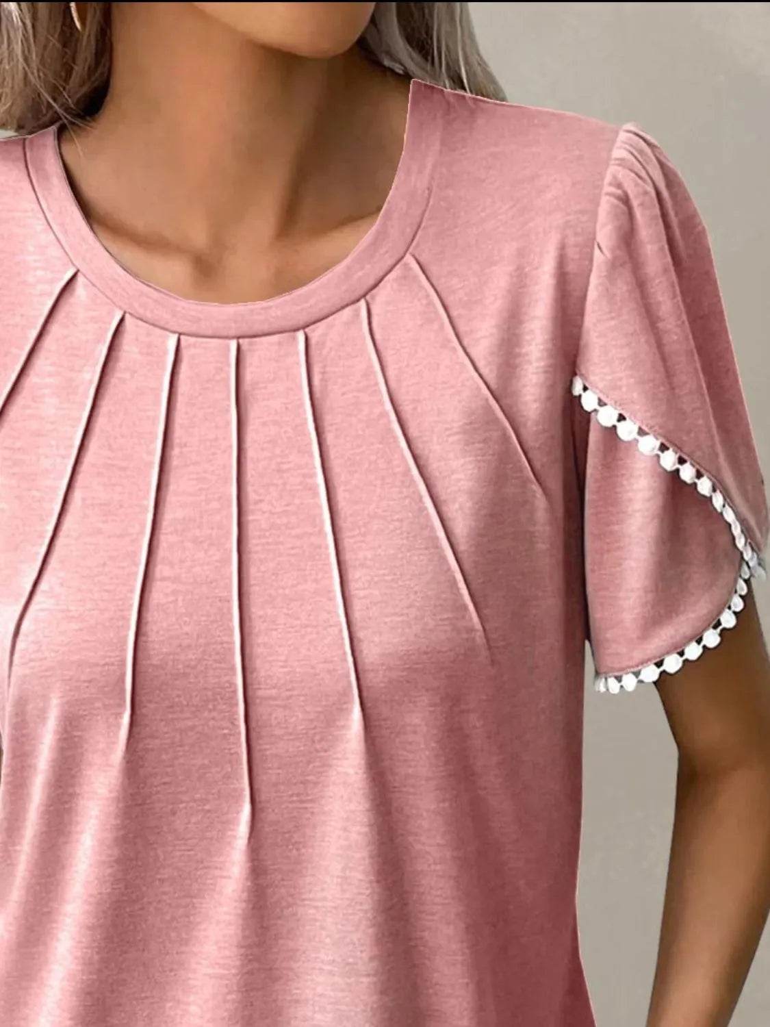 Full Size Round Neck Petal Sleeve Blouse Plus Size - IntuitiveEncBoutique
