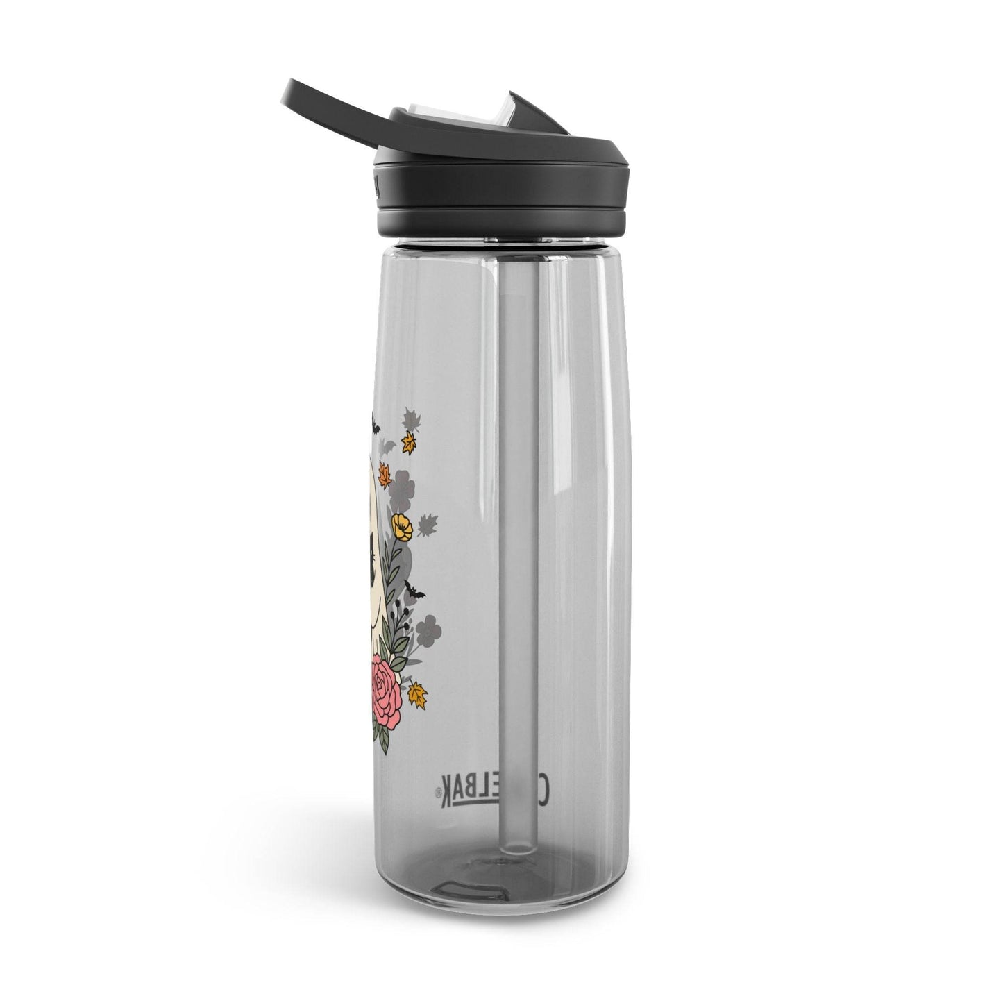 Halloween Ghost Water Bottle, Cute Halloween Drinkware, Eco-Friendly Bottle, Fall Hydration, Floral Ghost Design - IntuitiveEncBoutique