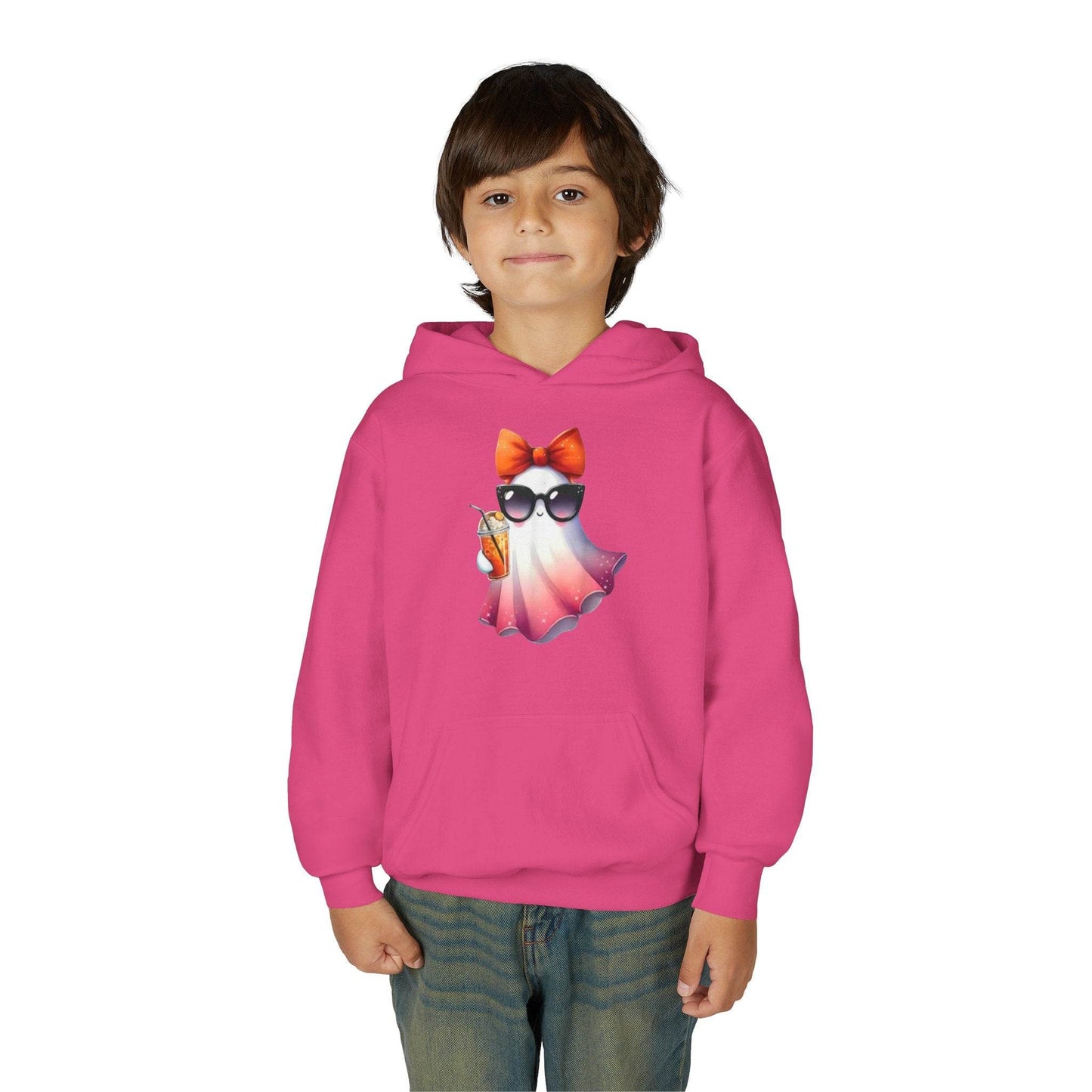 Youth Ghostly Glam Hoodie, Cute Ghost Design Sweatshirt, Halloween Apparel, Halloween Costume, Kids Hooded Sweatshirt - IntuitiveEncBoutique
