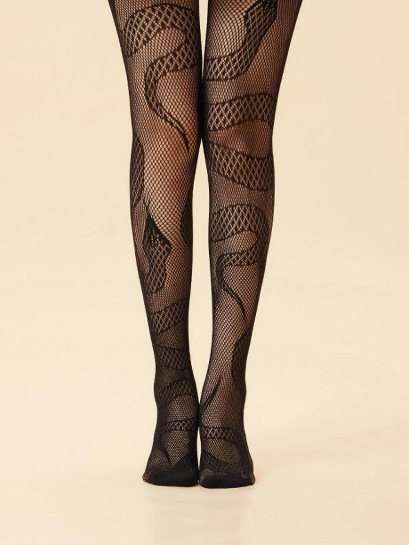 Fun mesh hollowed out stockings snake pattern jumpsuit animal stockings - IntuitiveEncBoutique