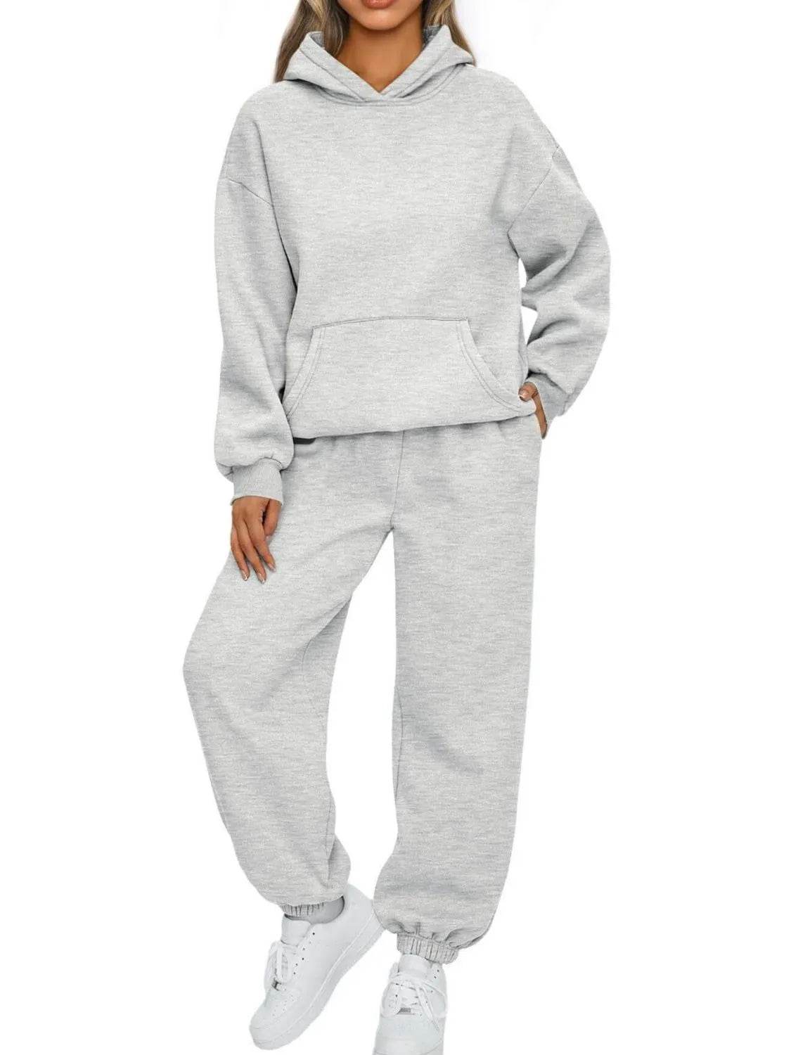 Full Size Kangaroo Pocket Hoodie and Joggers Set Plus Size - IntuitiveEncBoutique