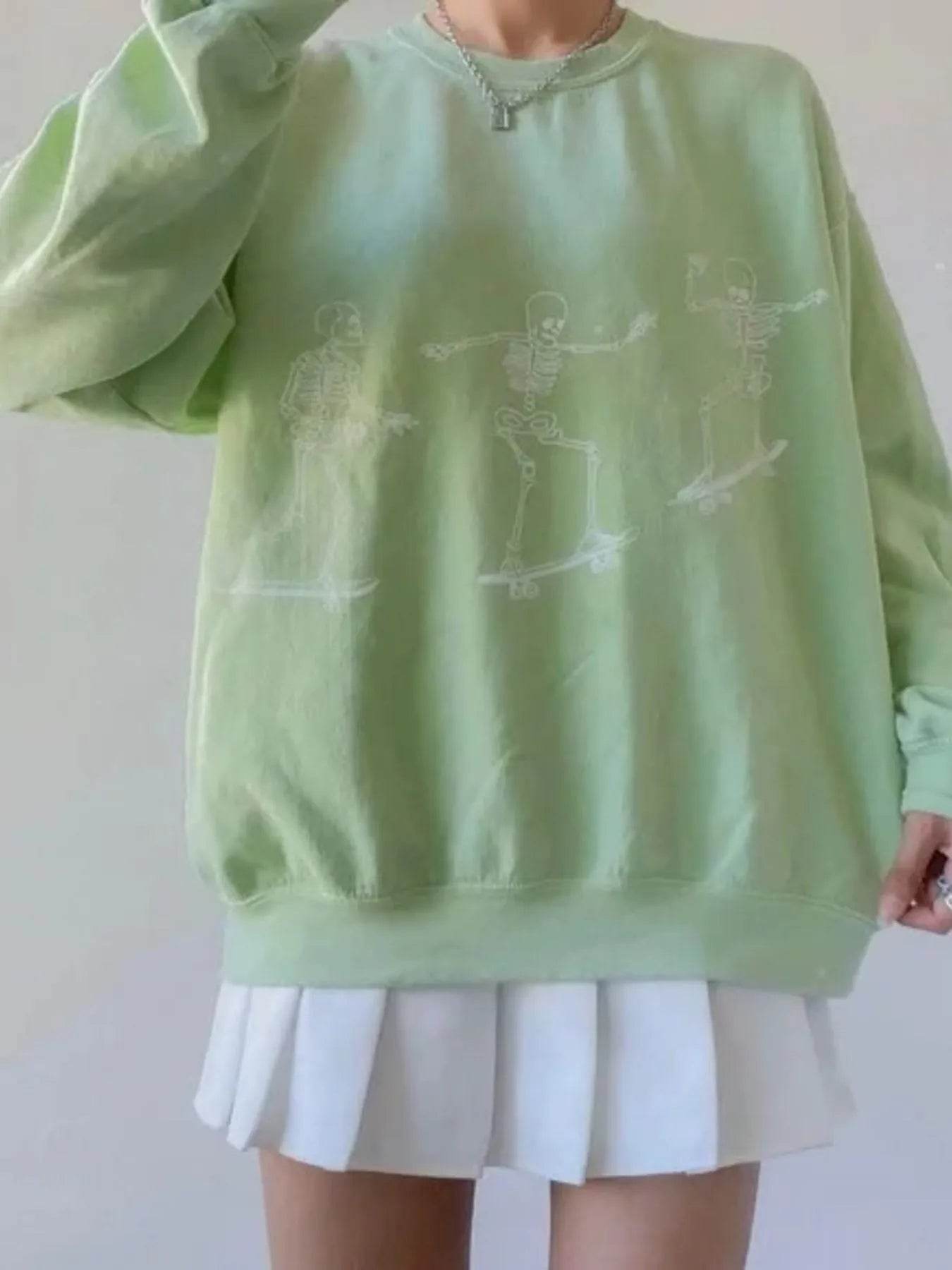 Skeleton Graphic Oversized Sweatshirt - IntuitiveEncBoutique