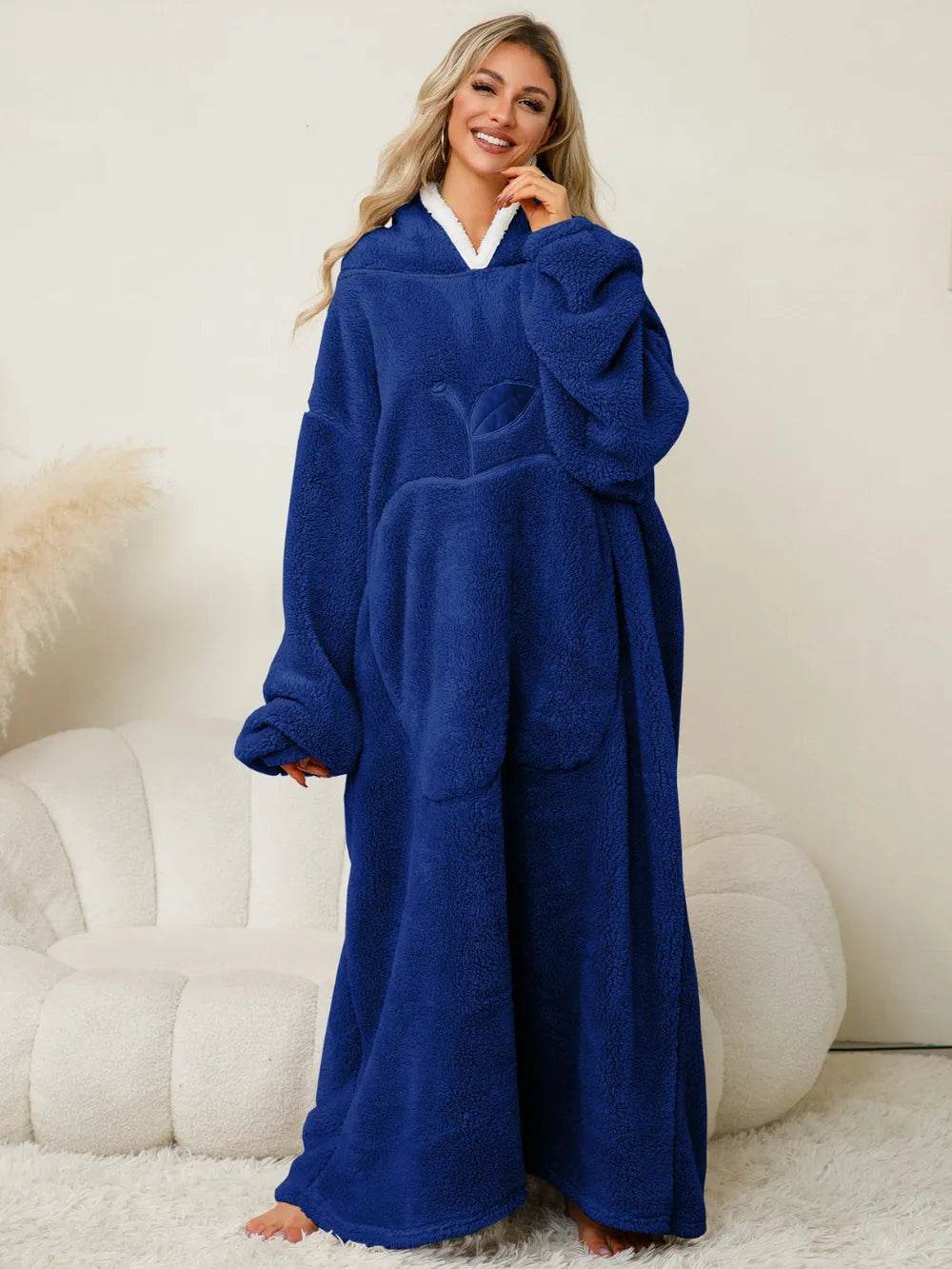 Pocketed Contrast Long Sleeve Hooded Lounge Dress - IntuitiveEncBoutique
