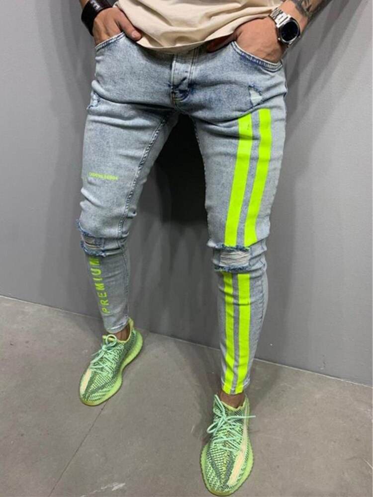 Men's Ripped jeans Badge Letters Hip-hop Skinny Jogging Denim Fashion Pencil Long Trousers Distressed Jeans For Men Clothing - IntuitiveEncBoutique