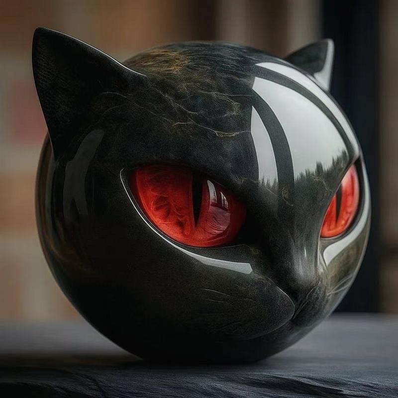 Black cat stone statue (resin head, marble texture): healing stone, souvenir, gift, home/office desk decor. - IntuitiveEncBoutique