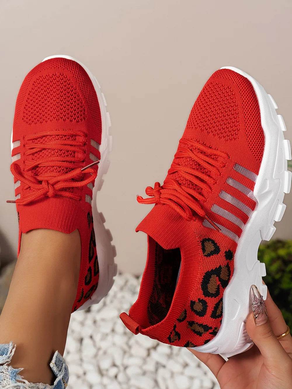 Cutout Leopard Lace Up Mesh Athletic - IntuitiveEncBoutique