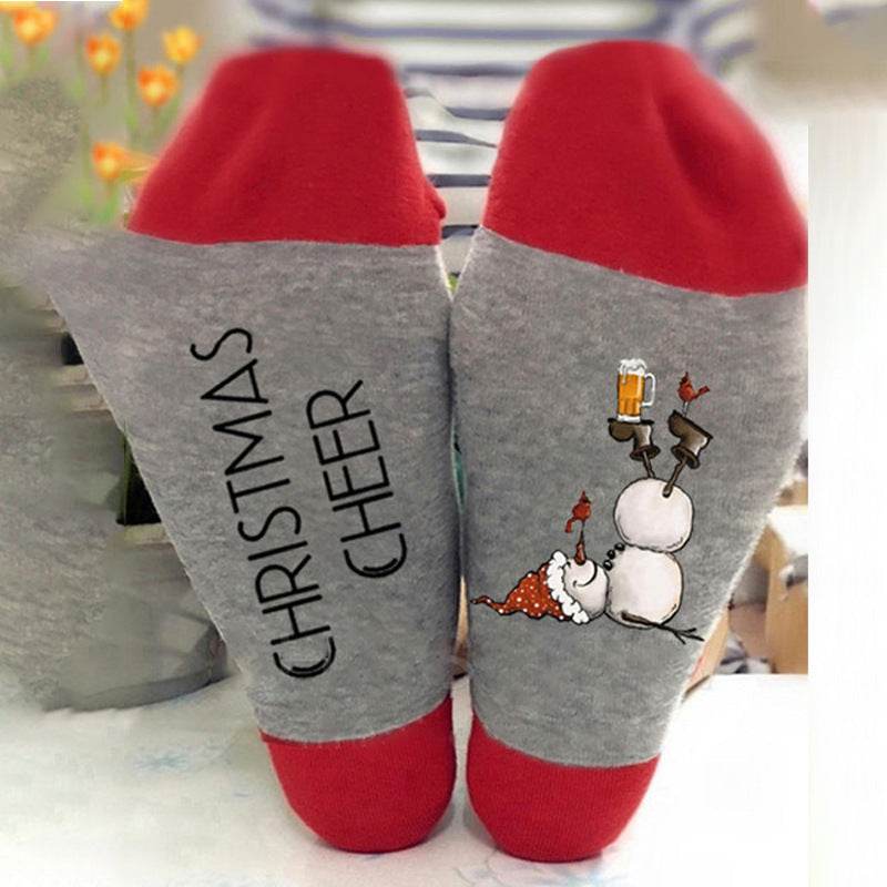 Christmas Sock Color Blocking Sub Letter Medium Tube Sock Trend Snowman Printed Sock - IntuitiveEncBoutique