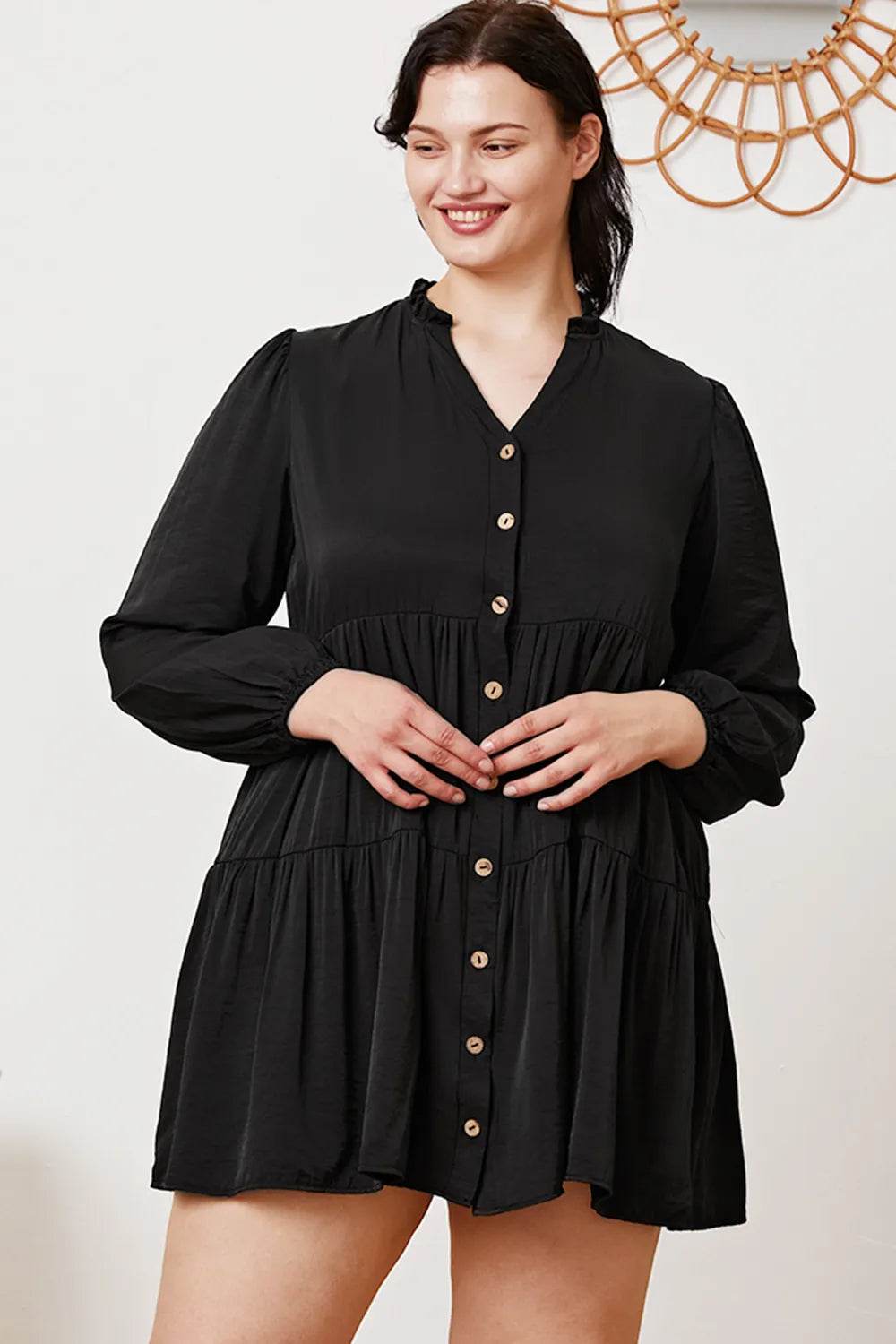 Ruffled Button Up Long Sleeve Tiered Shirt - IntuitiveEncBoutique