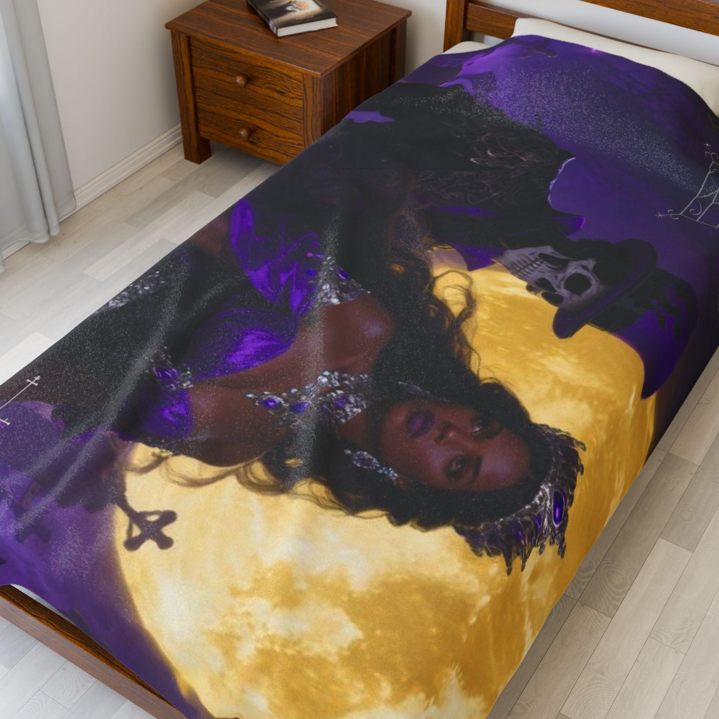 Enigmatic Ghede Moonlight Velveteen Plush Blanket | Cozy Throw for Halloween, Gothic Decor, Spooky Season, Home Sweet Home