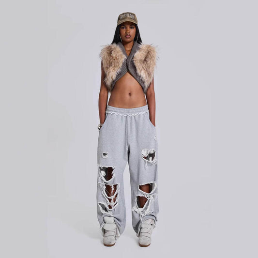 Trendy Casual Pants Street Hip-hop Distressed Design Wide-leg Loose Sweatpants - IntuitiveEncBoutique