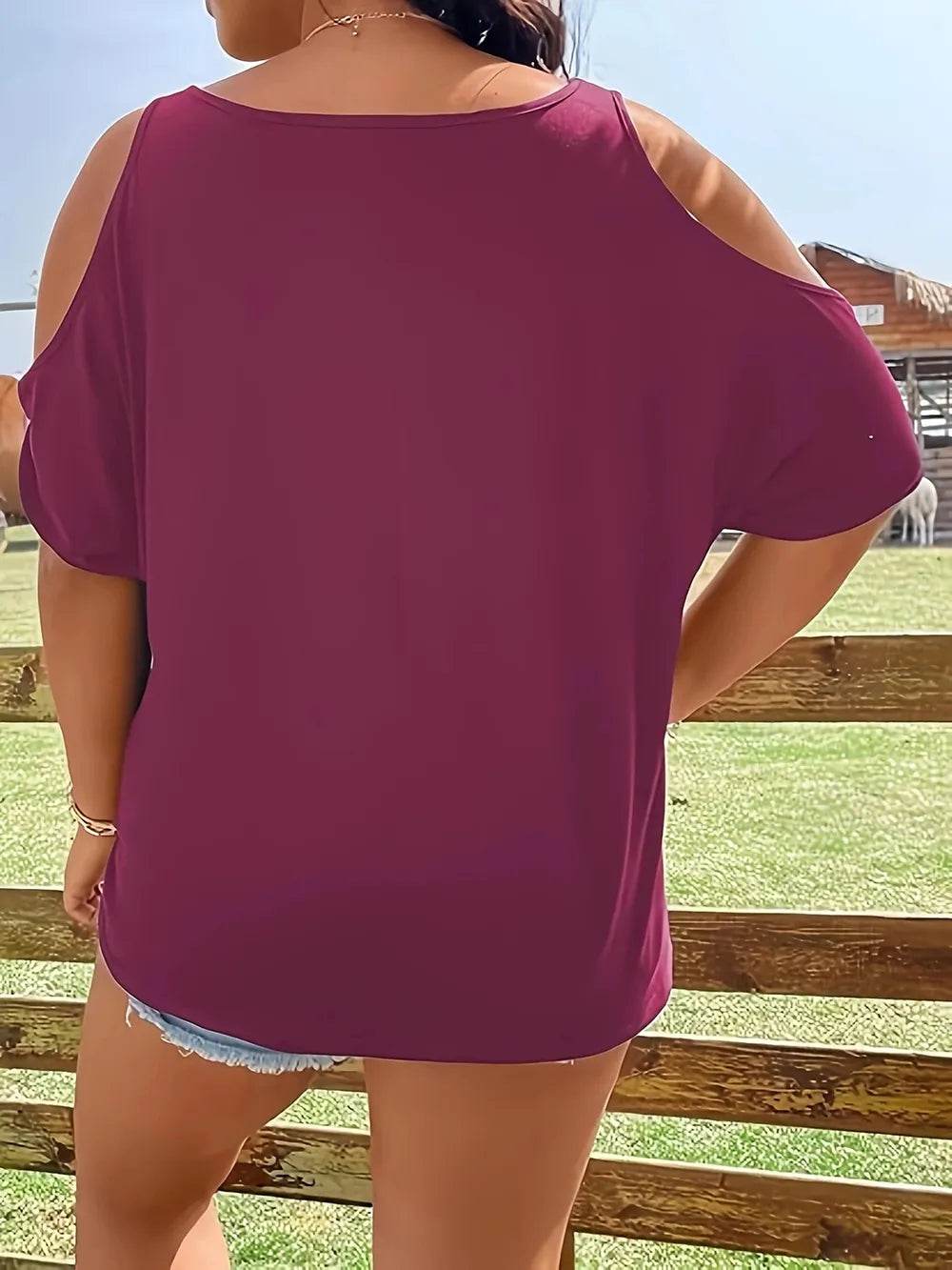 Plus Size Skeleton Graphic Round Neck Cold Shoulder T-Shirt - IntuitiveEncBoutique