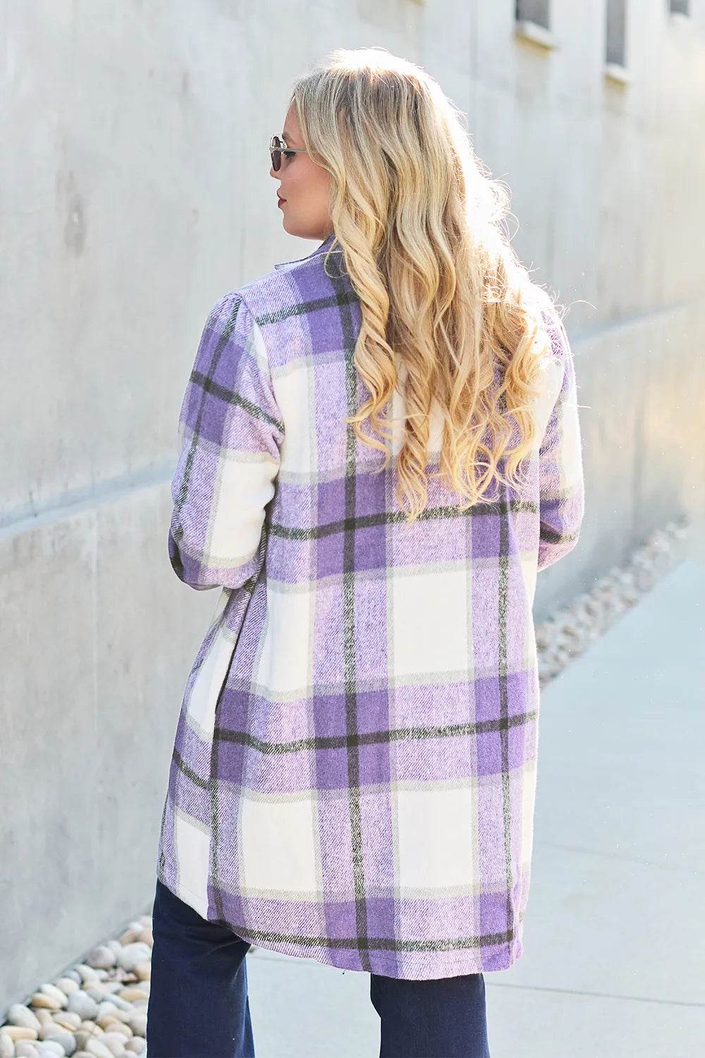Double Take Full Size Plaid Button Up Lapel Collar Coat - IntuitiveEncBoutique
