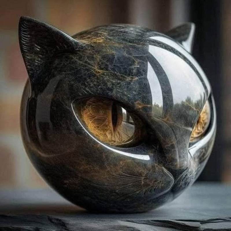 Black cat stone statue (resin head, marble texture): healing stone, souvenir, gift, home/office desk decor. - IntuitiveEncBoutique