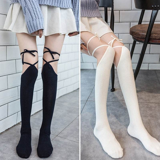 Lolita Cross-tie Over-knee Socks - IntuitiveEncBoutique