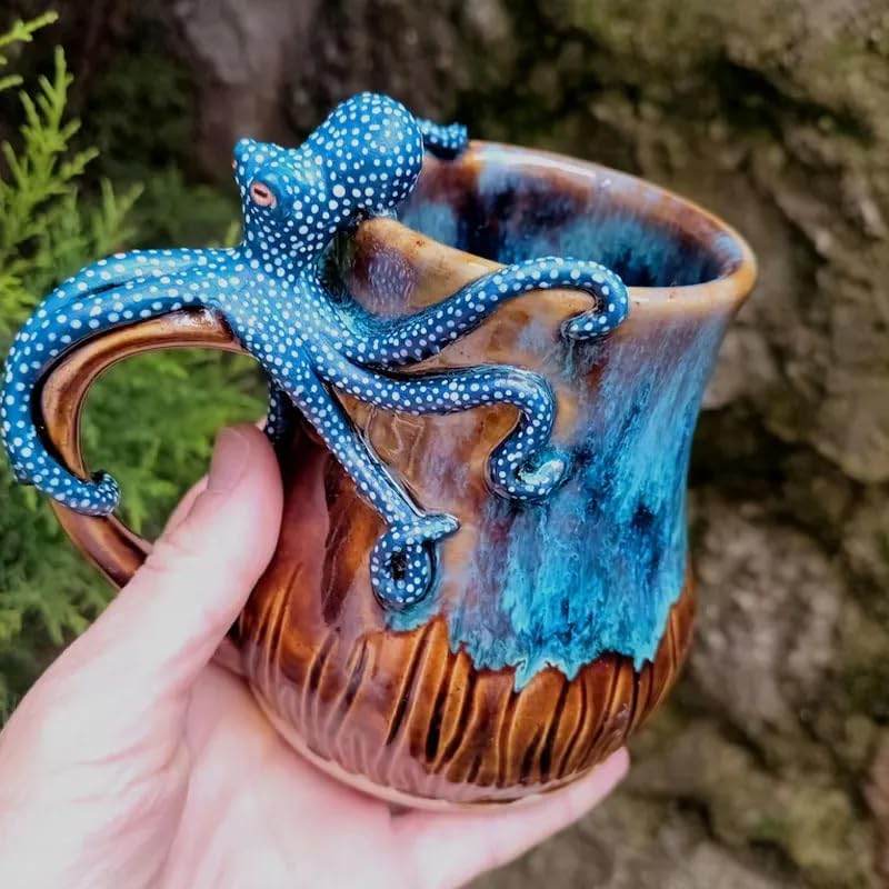 Handmade Deep Blue Octopus Mug. For Hot & Cold Drinks - IntuitiveEncBoutique