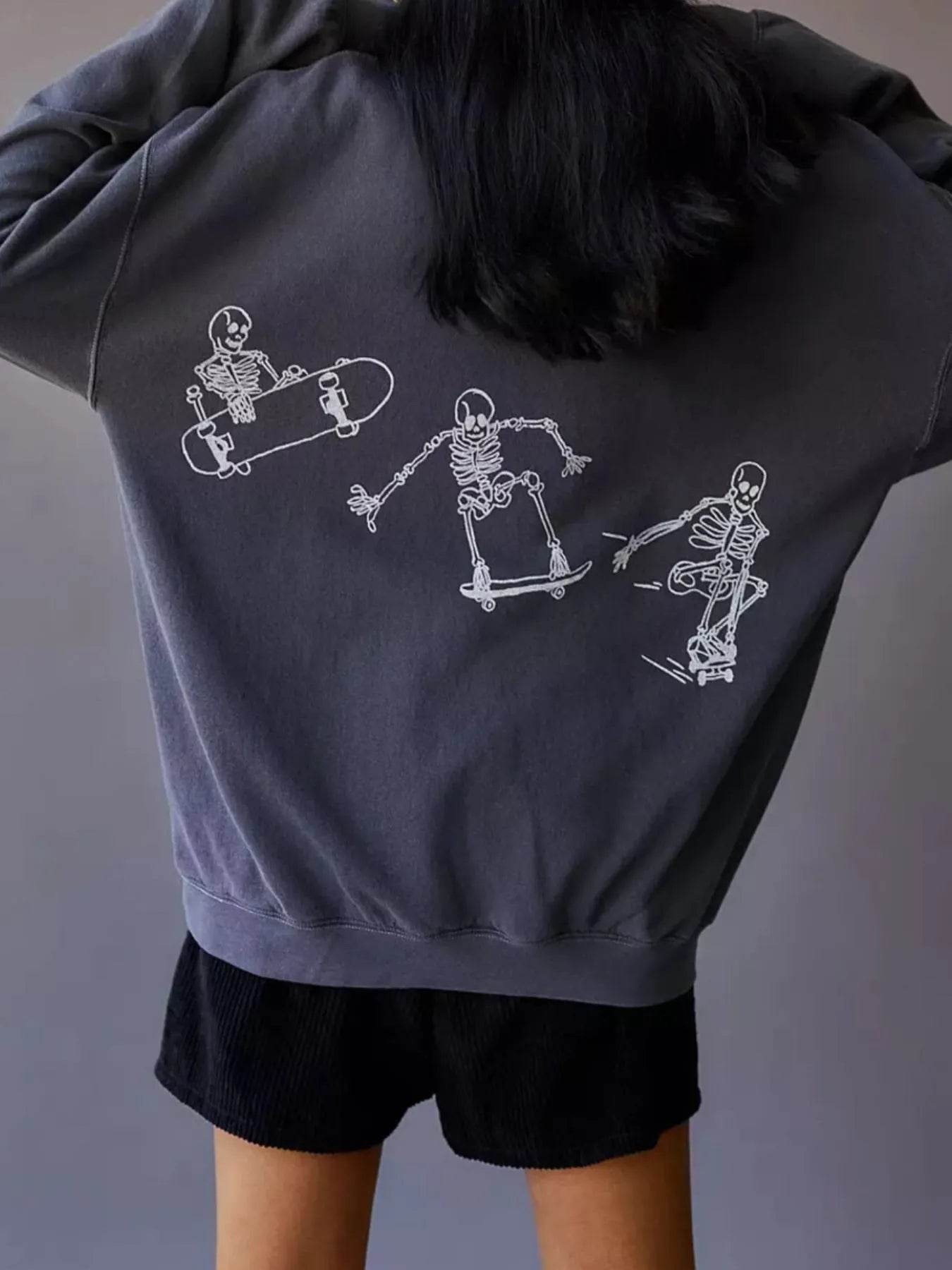 Skeleton Graphic Oversized Sweatshirt - IntuitiveEncBoutique