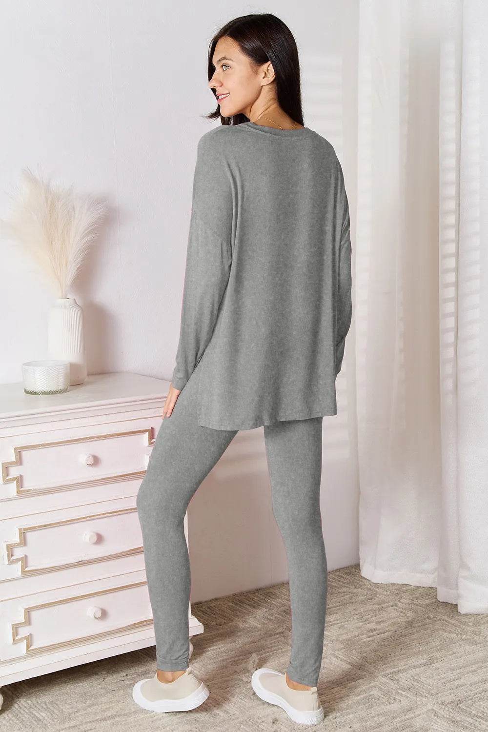 Basic Bae Bamboo Full Size V-Neck Long Sleeve Top and Pants Lounge Set - IntuitiveEncBoutique