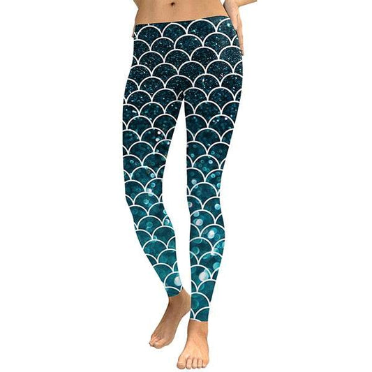 Women Mermaid Glitter Digital Print Leggings - IntuitiveEncBoutique