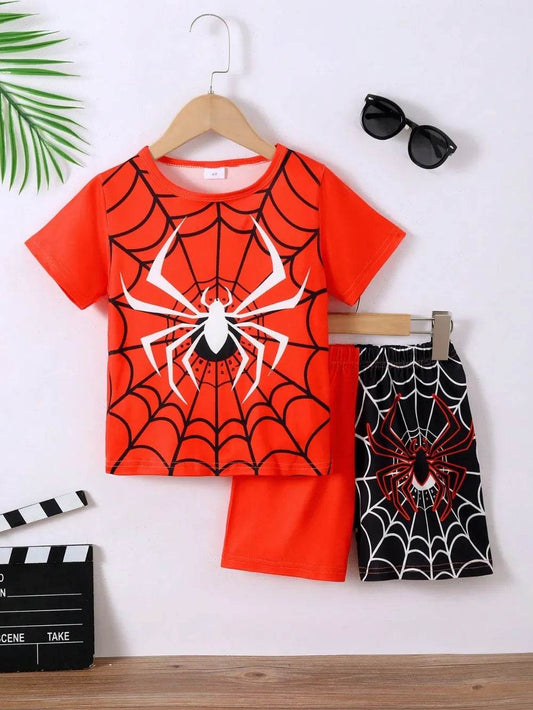 Children's Spider Round Neck Short Sleeve T-Shirt and Pants Set - IntuitiveEncBoutique