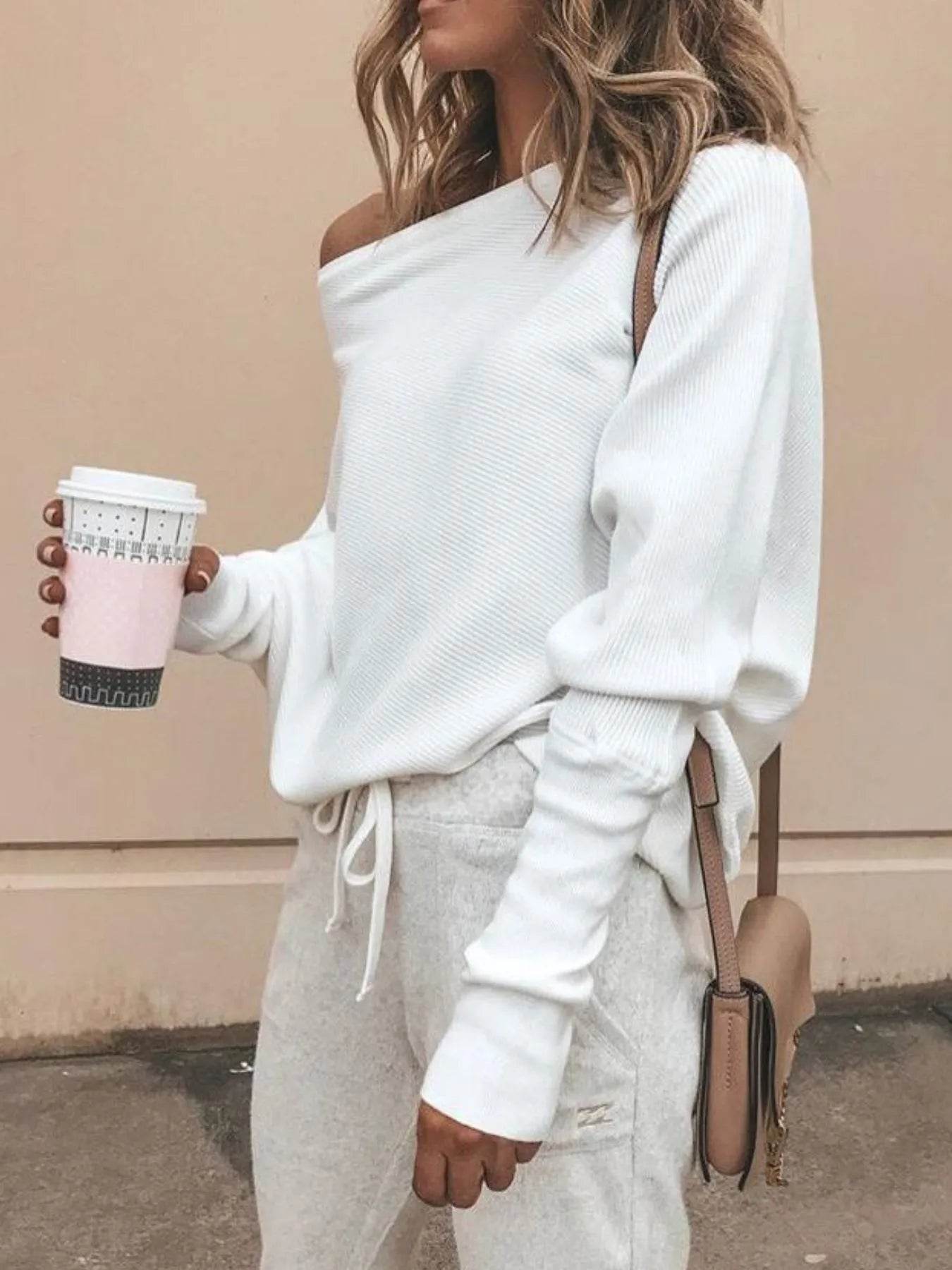 Full Size Single Shoulder Ribbed Knit Top Plus Size - IntuitiveEncBoutique