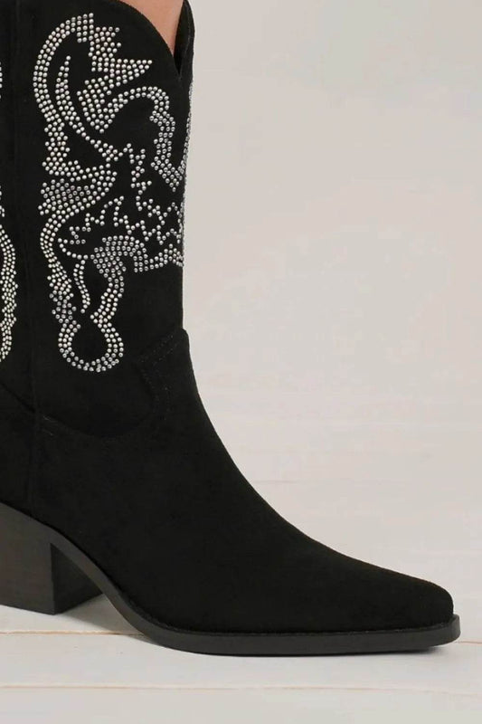 Beast Fashion Rhinestone Detail Point Toe Boots - IntuitiveEncBoutique