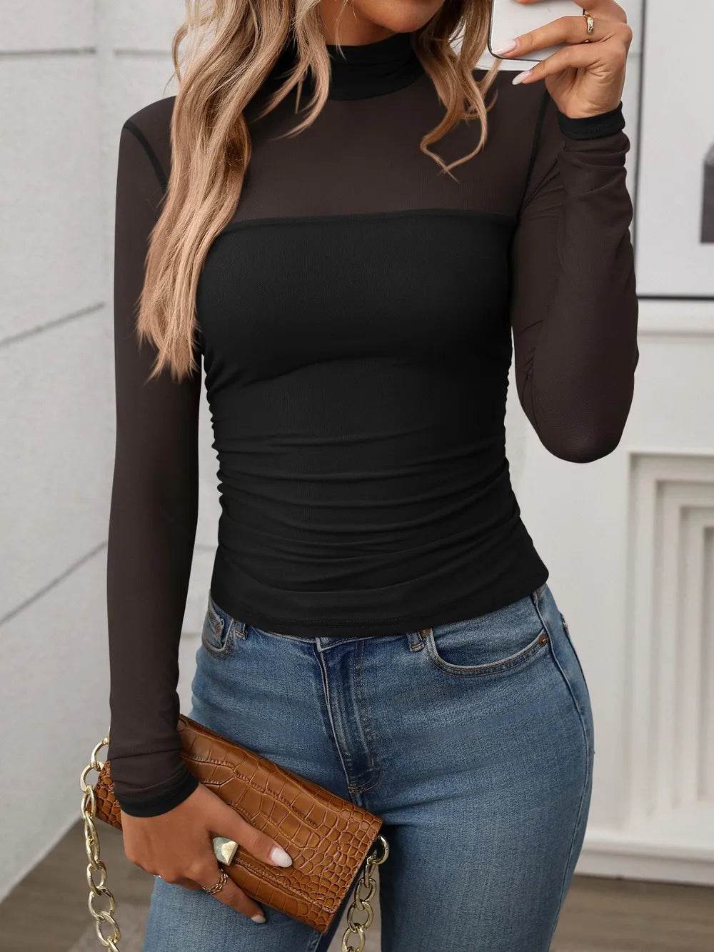 Mock Neck Long Sleeve Top - IntuitiveEncBoutique