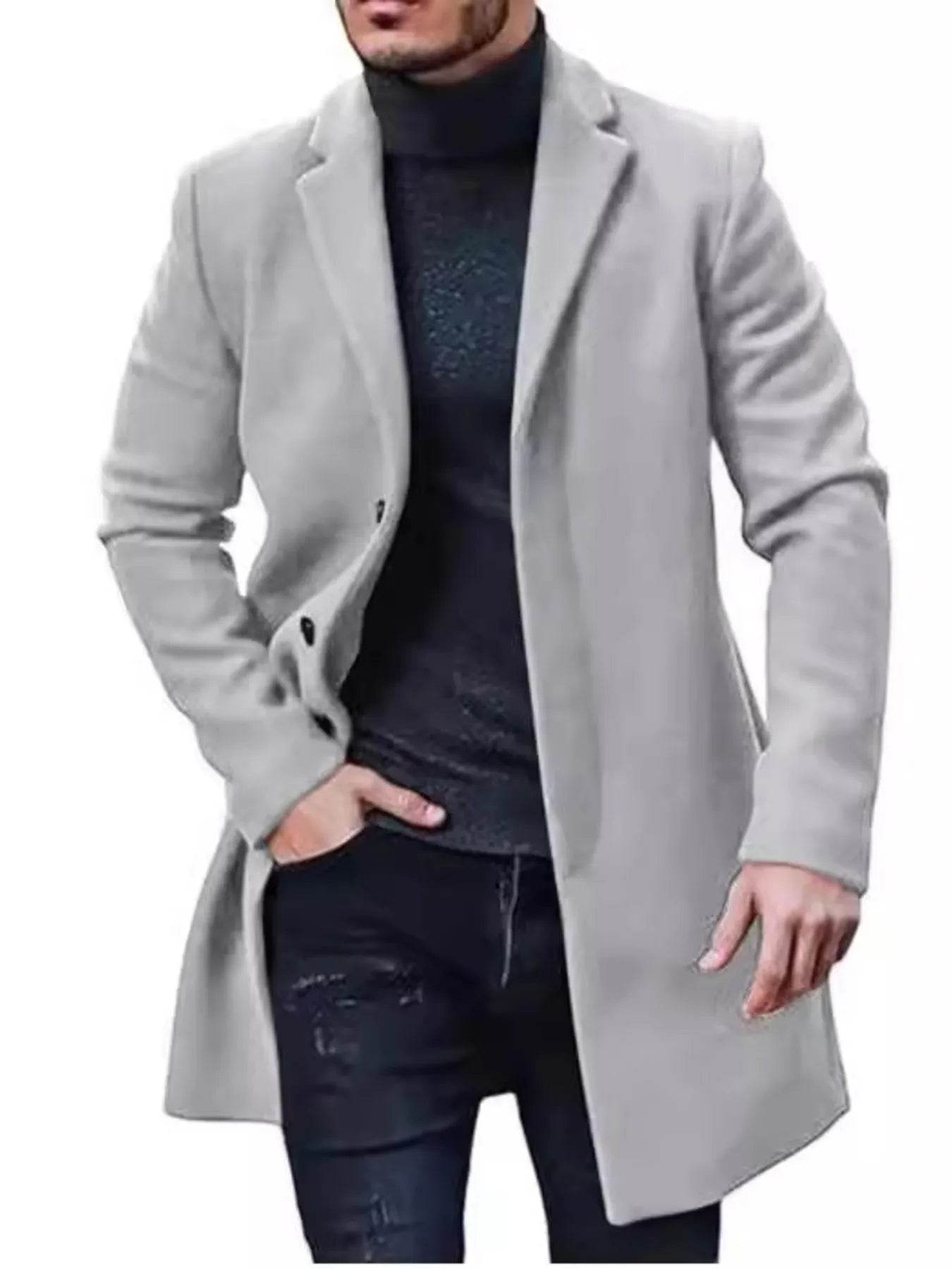 Men's Plus Size Classic Long Sleeve Overcoat - IntuitiveEncBoutique