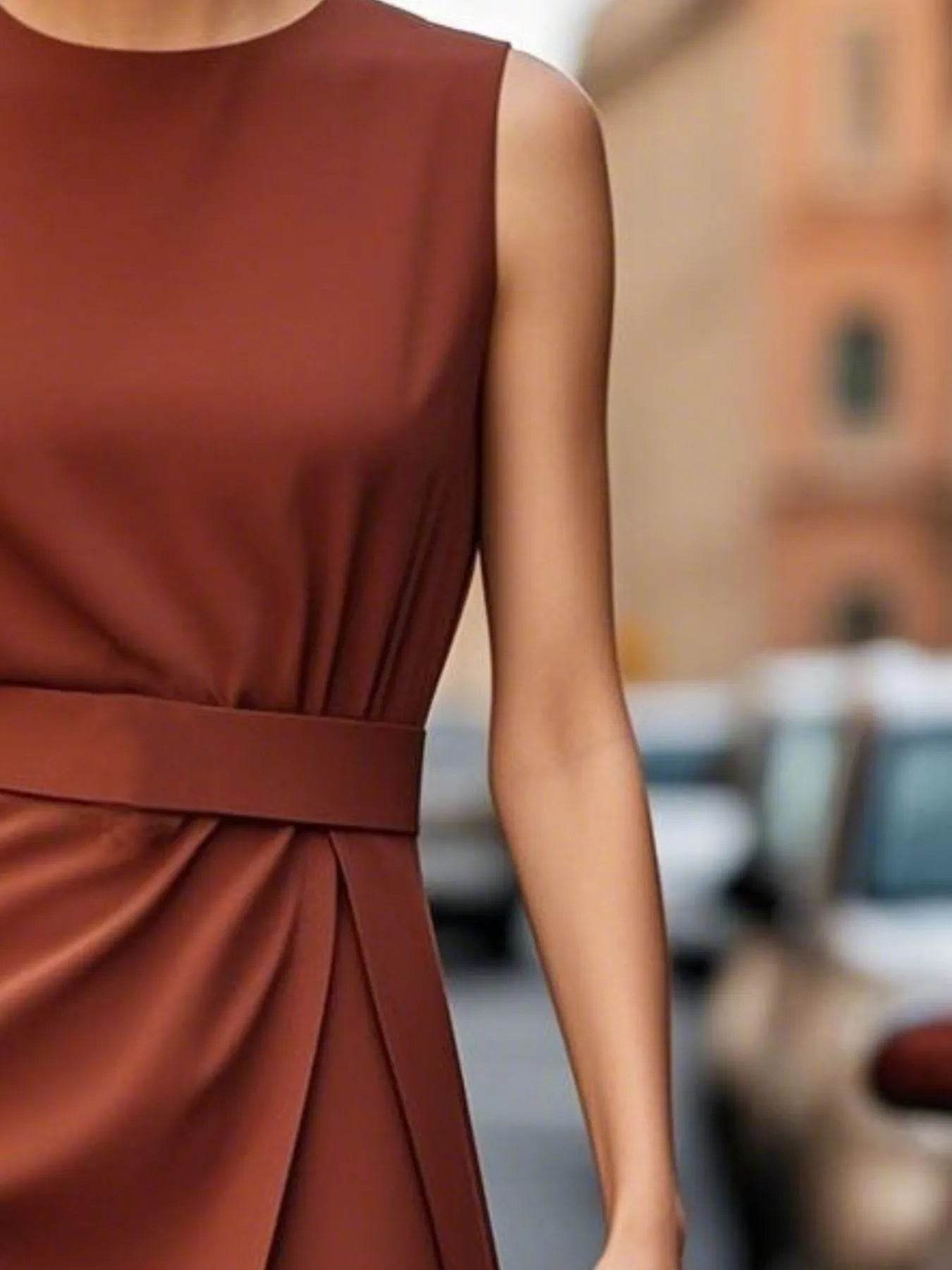 Round Neck Sleeveless Midi Sheath Dress - IntuitiveEncBoutique